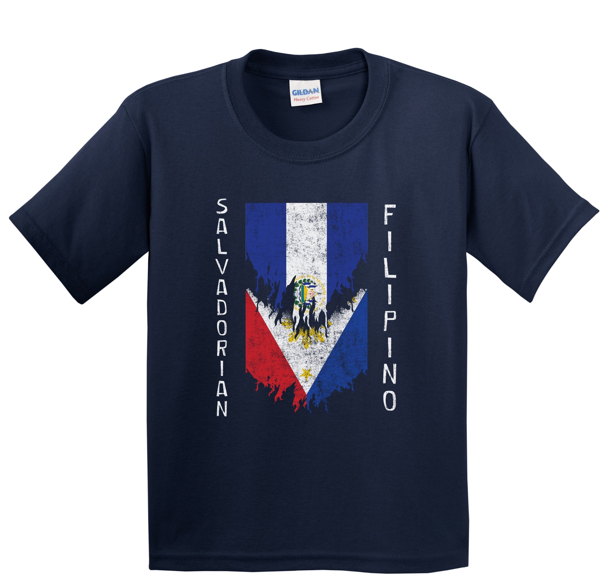 Salvadorian Filipino Flags Ripped Torn El Salvador Philippines Youth T-Shirt