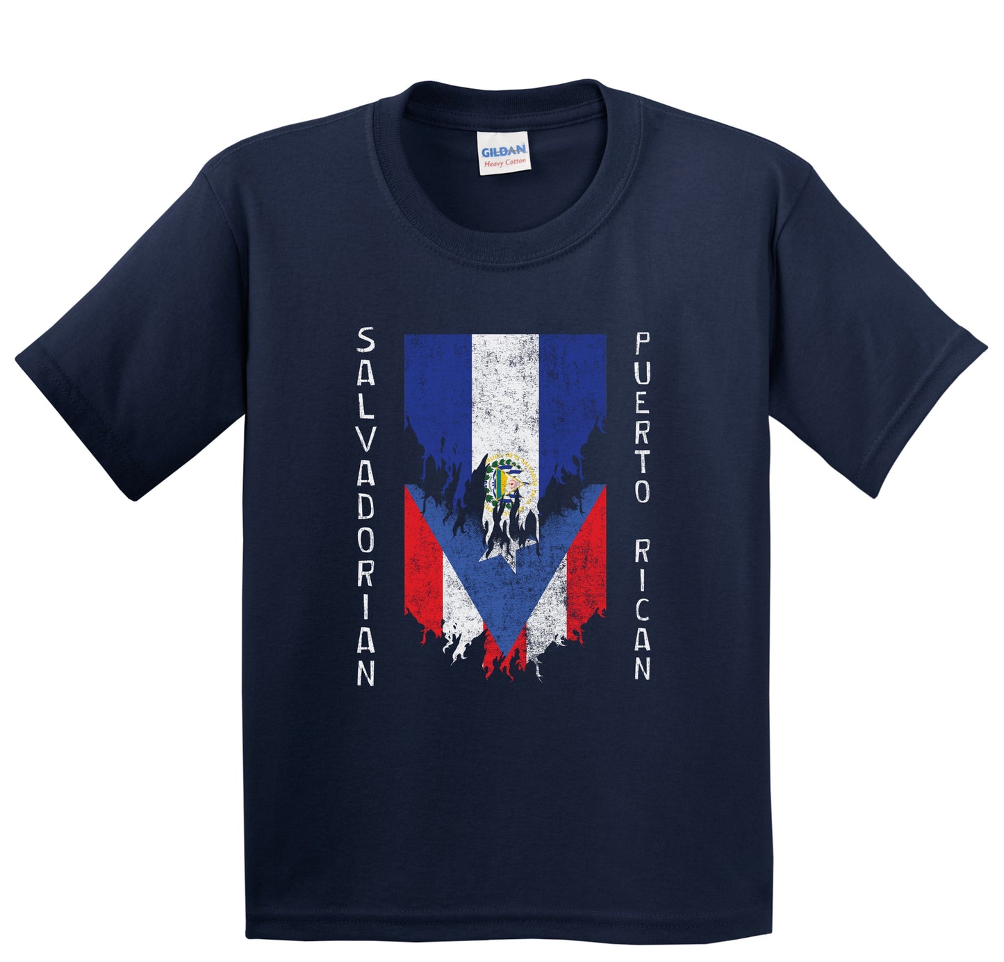 Salvadorian Puerto Rican Flags Ripped Torn El Salvador Puerto Rico Youth T-Shirt