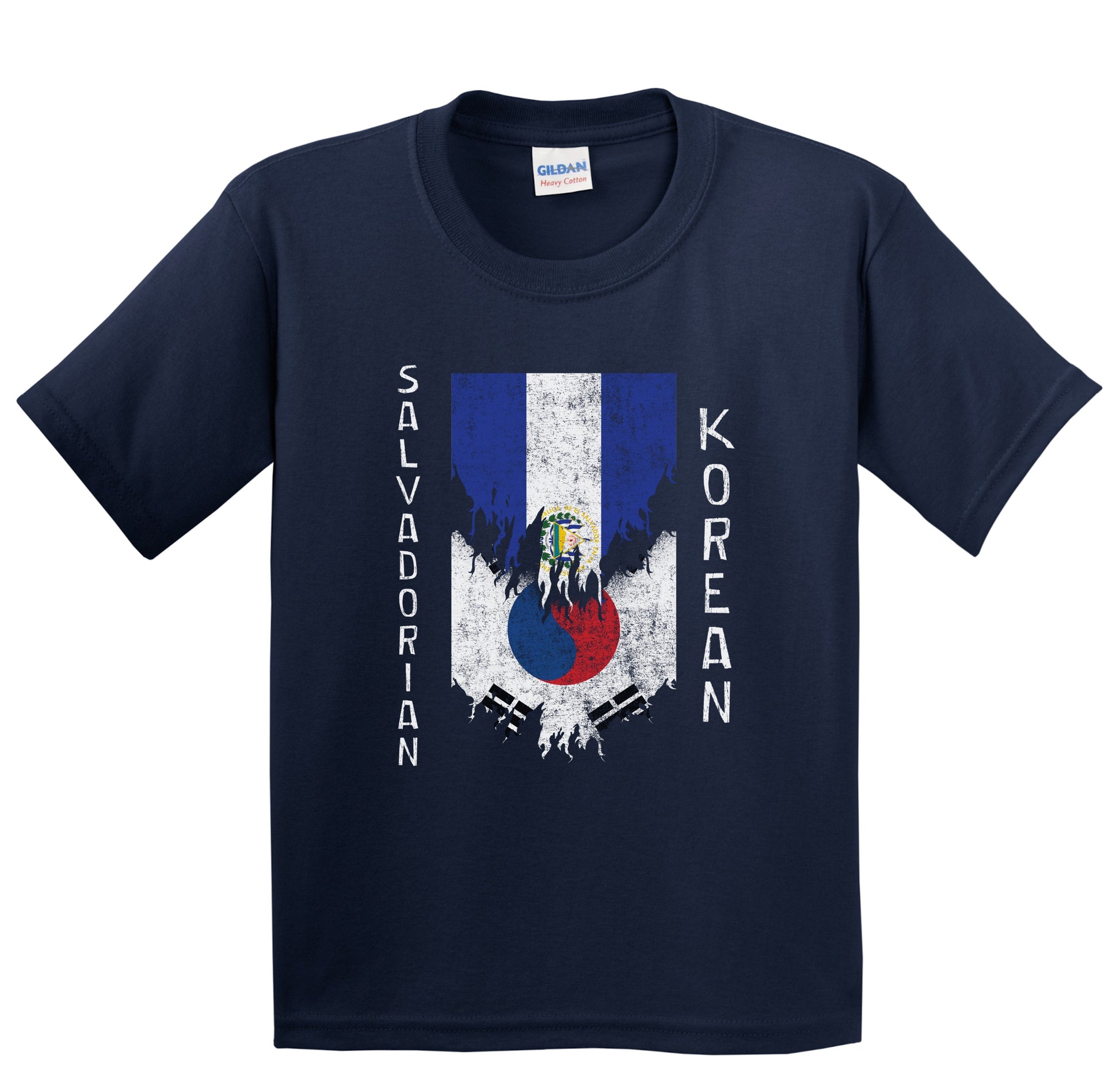 Salvadorian Korean Flags Ripped Torn El Salvador South Korea Youth T-Shirt