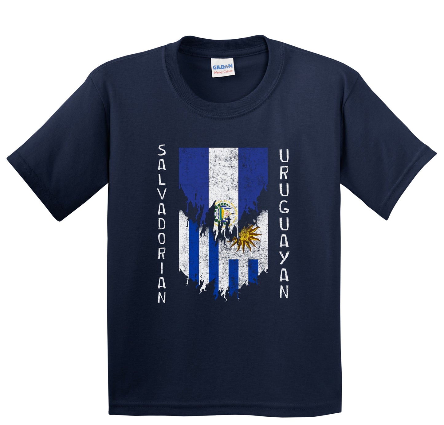 Salvadorian Uruguayan Flags Ripped Torn El Salvador Uruguay Youth T-Shirt