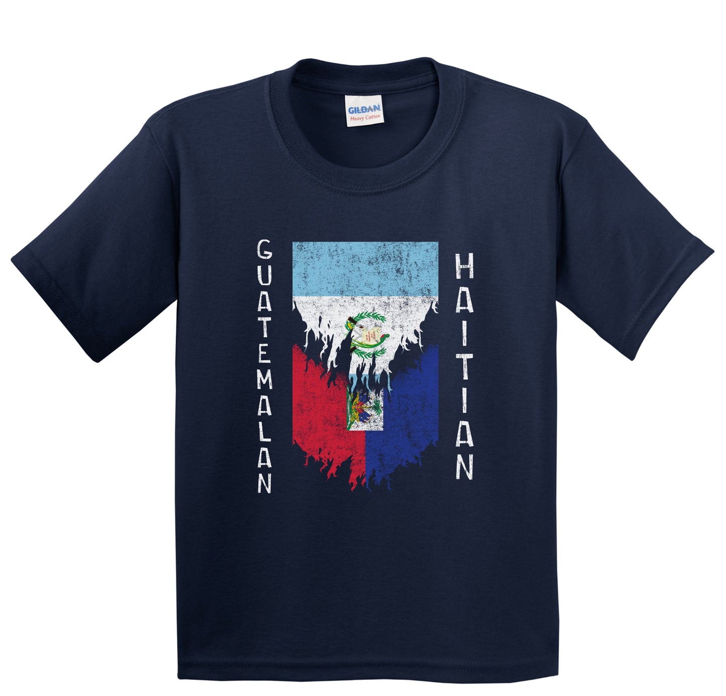 Guatemalan Haitian Flags Ripped Torn Guatemala Haiti Youth T-Shirt