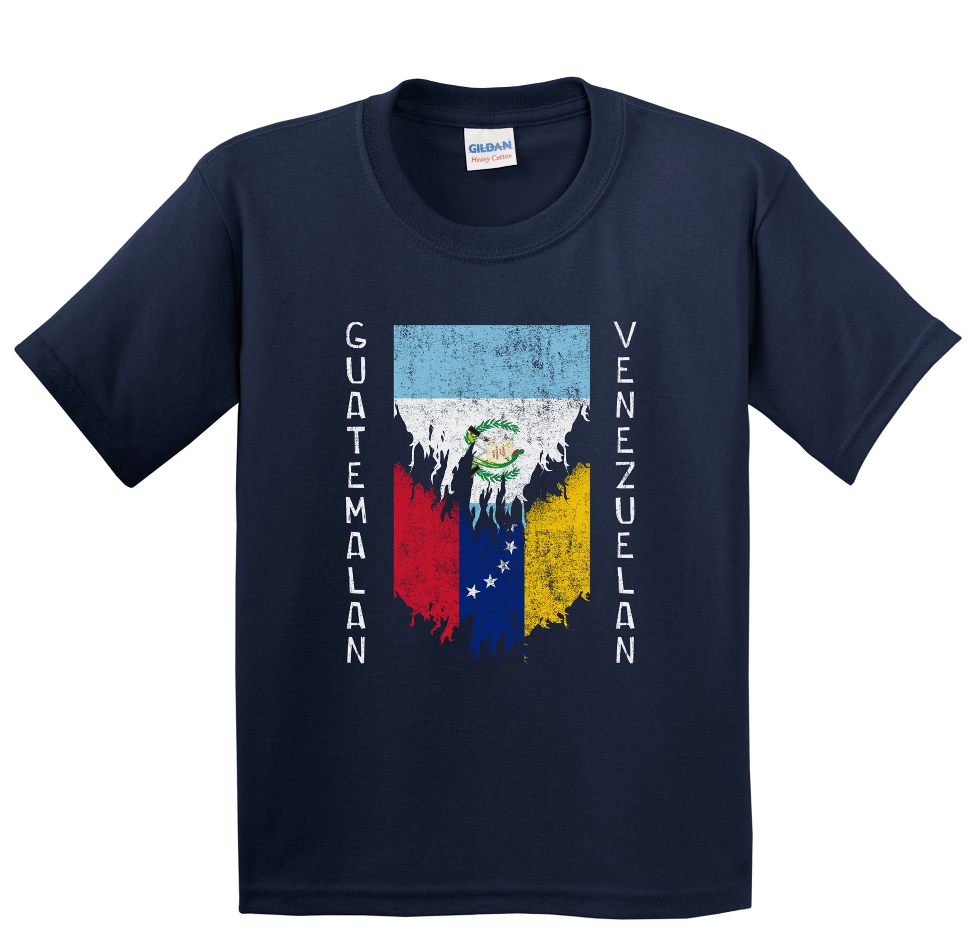 Guatemalan Venezuelan Flags Ripped Torn Guatemala Venezuela Youth T-Shirt