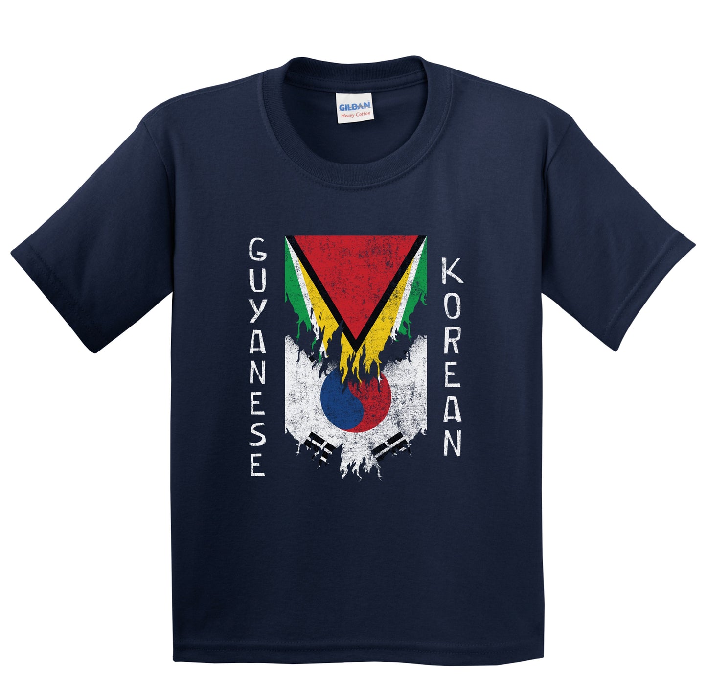 Guyanese Korean Flags Ripped Torn Guyana South Korea Youth T-Shirt