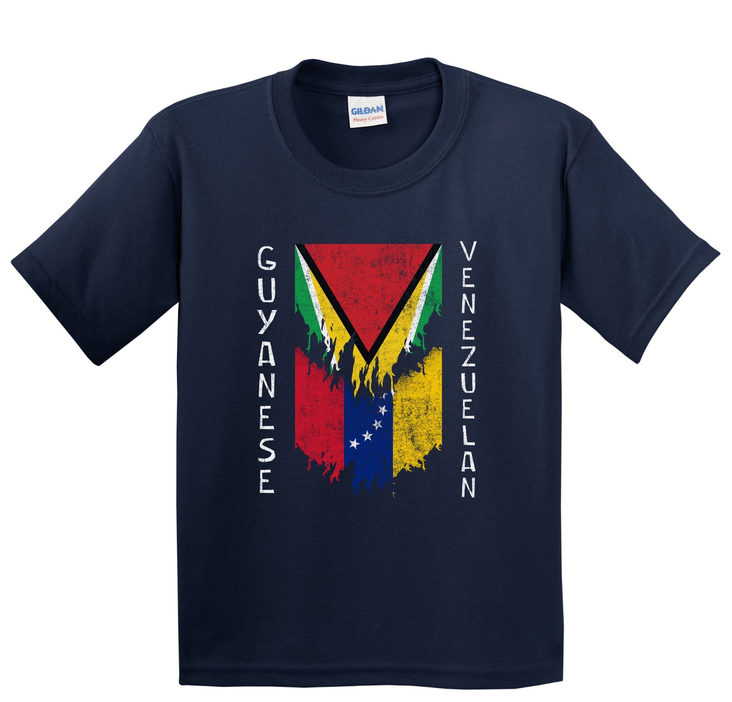 Guyanese Venezuelan Flags Ripped Torn Guyana Venezuela Youth T-Shirt