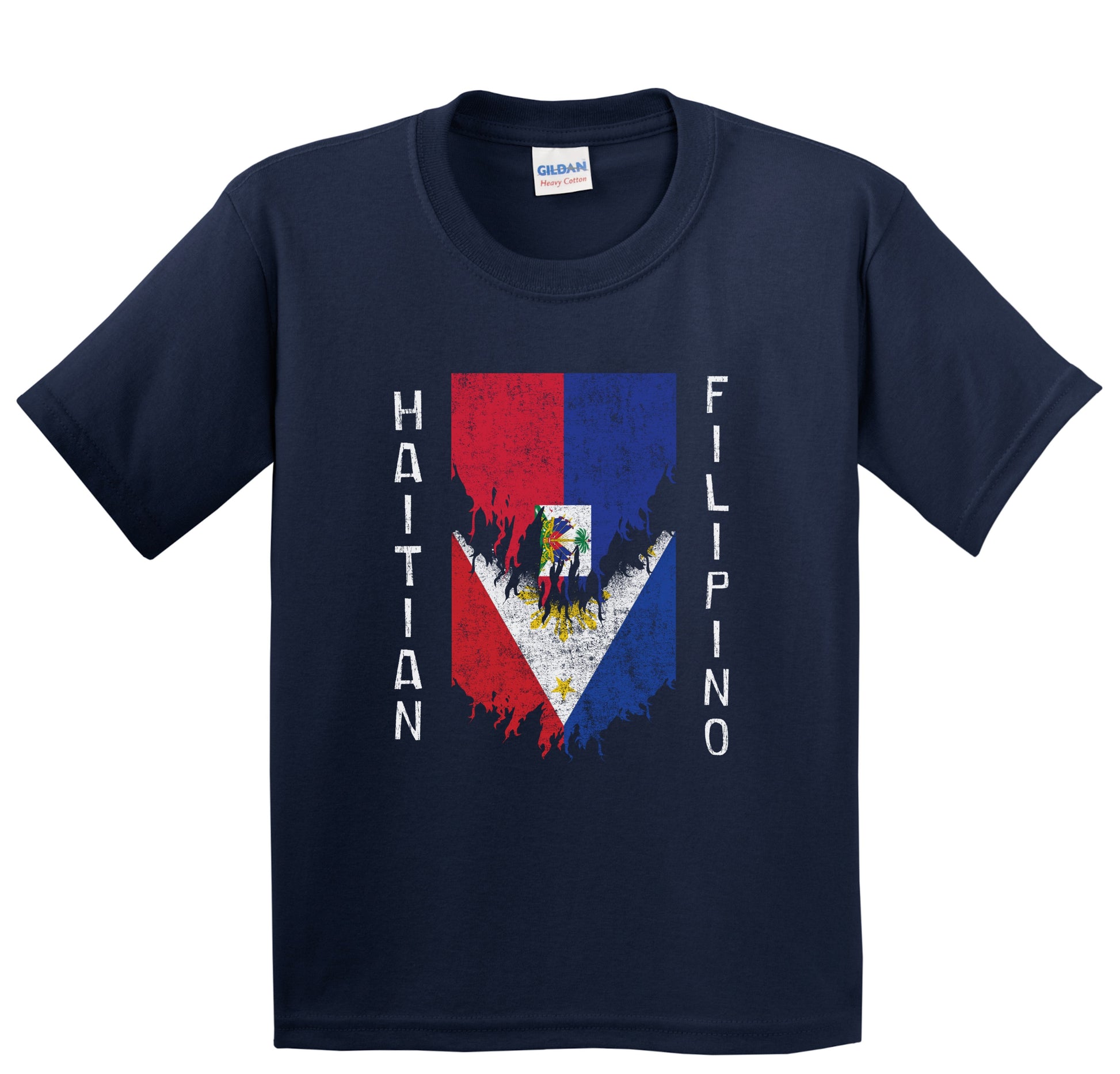 Haitian Filipino Flags Ripped Torn Haiti Philippines Youth T-Shirt