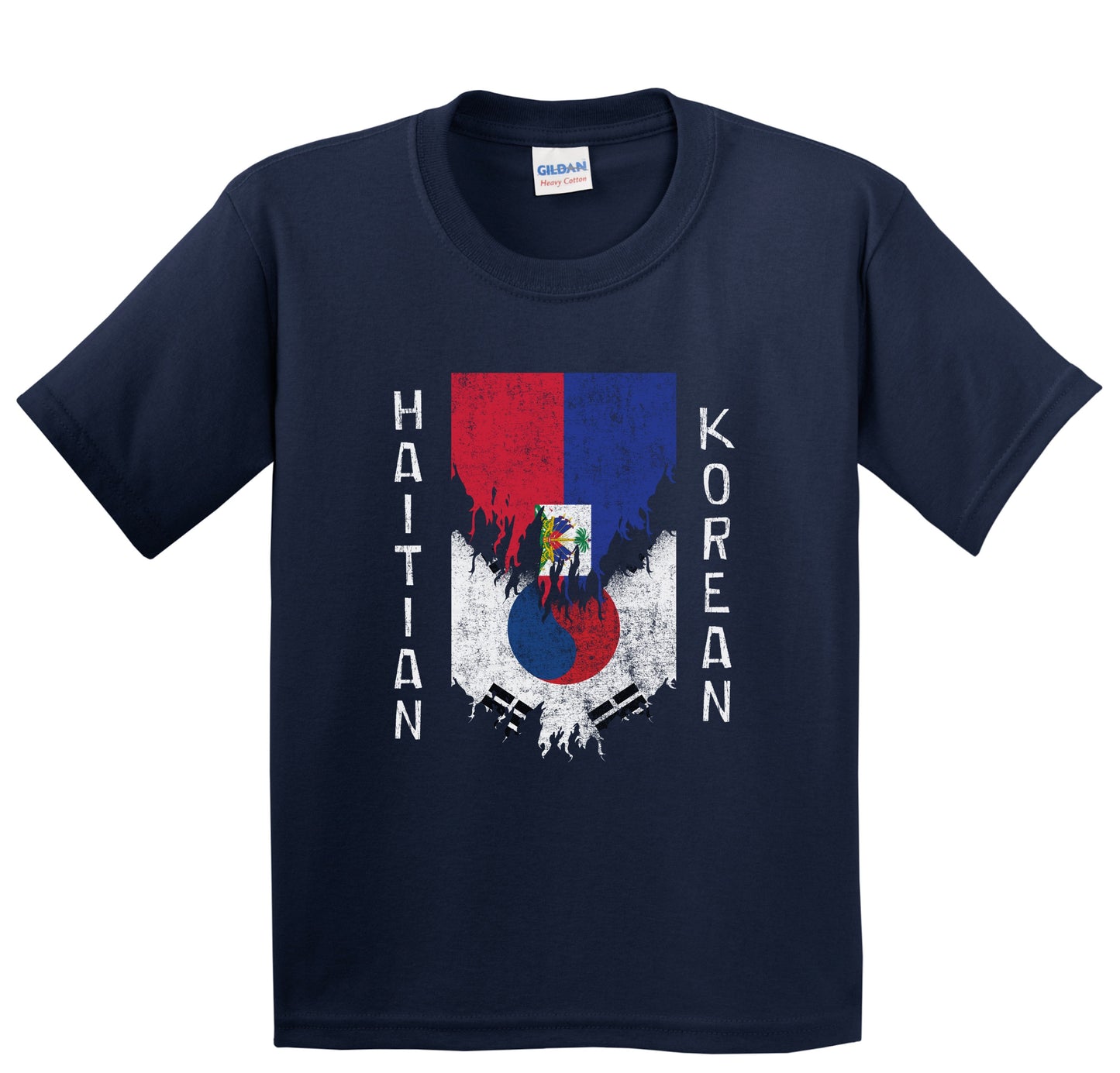 Haitian Korean Flags Ripped Torn Haiti South Korea Youth T-Shirt