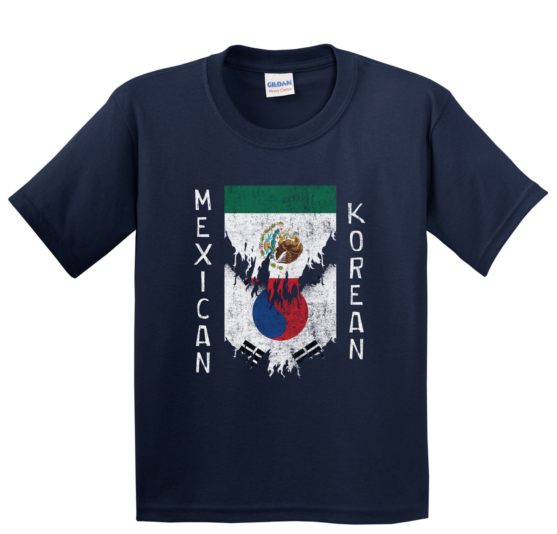 Mexican Korean Flags Ripped Torn Mexico South Korea Youth T-Shirt