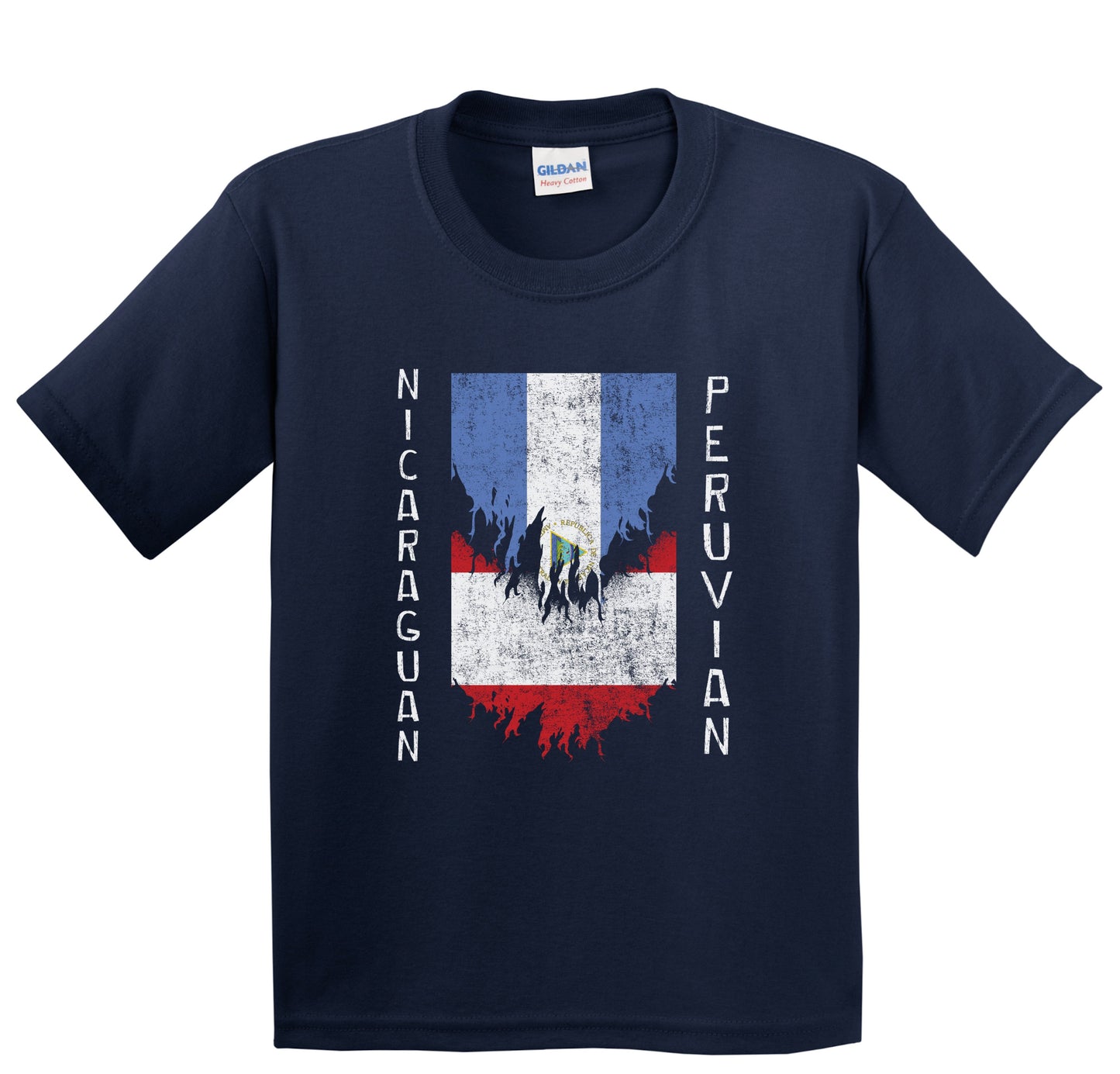 Nicaraguan Peruvian Flags Ripped Torn Nicaragua Peru Youth T-Shirt