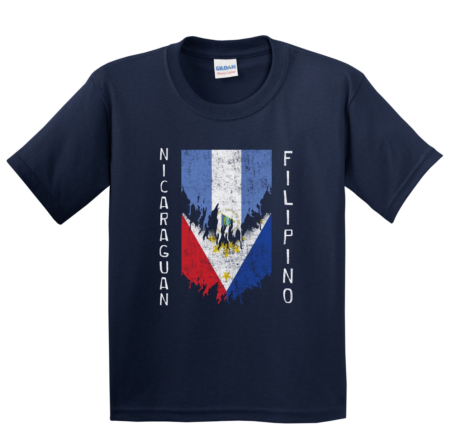 Nicaraguan Filipino Flags Ripped Torn Nicaragua Philippines Youth T-Shirt