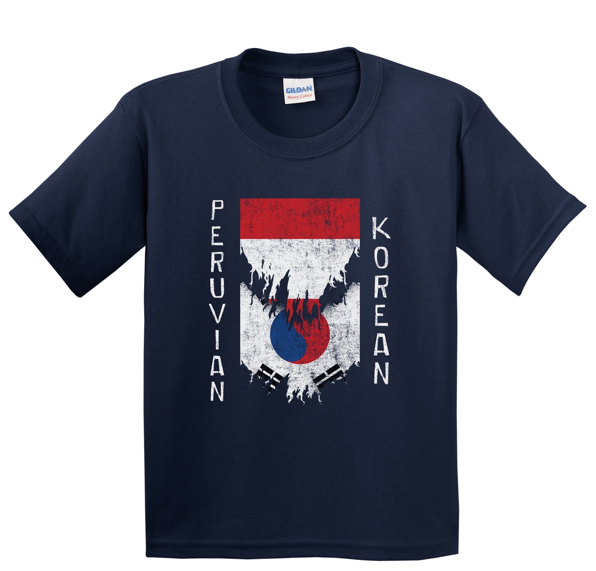 Peruvian Korean Flags Ripped Torn Peru South Korea Youth T-Shirt