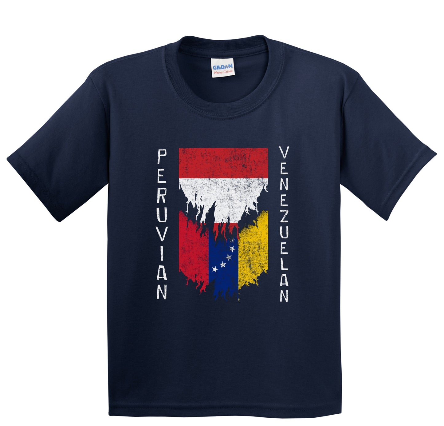 Peruvian Venezuelan Flags Ripped Torn Peru Venezuela Youth T-Shirt