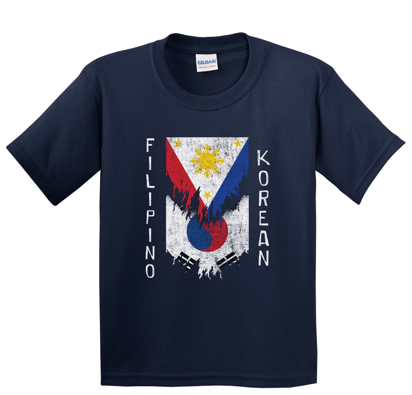 Filipino Korean Flags Ripped Torn Philippines South Korea Youth T-Shirt