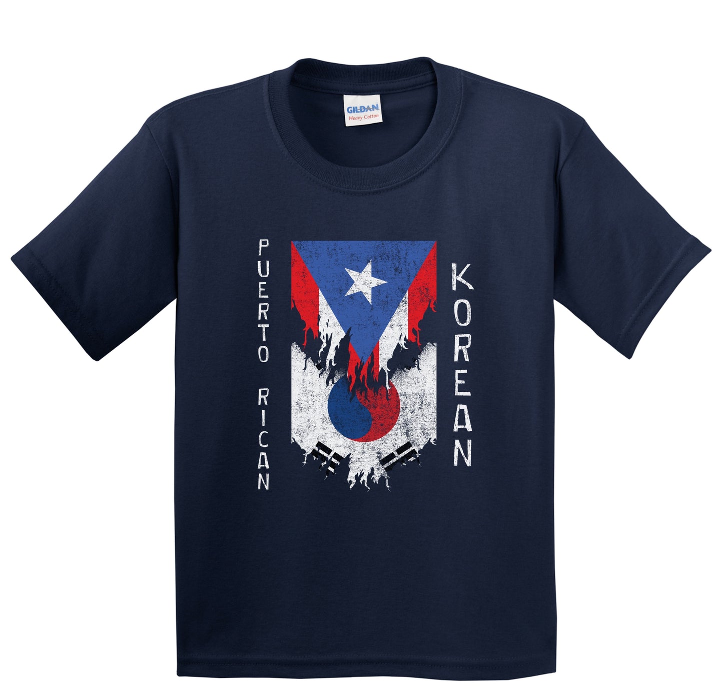 Puerto Rican Korean Flags Ripped Torn Puerto Rico South Korea Youth T-Shirt