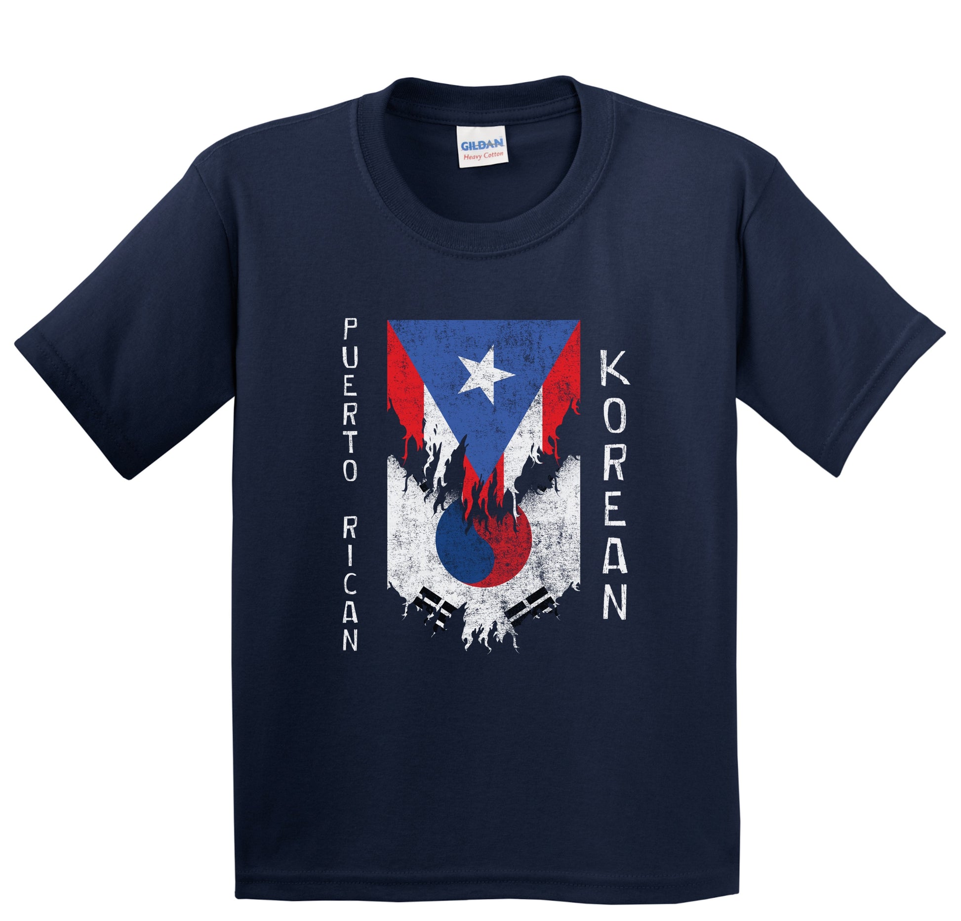 Puerto Rican Korean Flags Ripped Torn Puerto Rico South Korea Youth T-Shirt