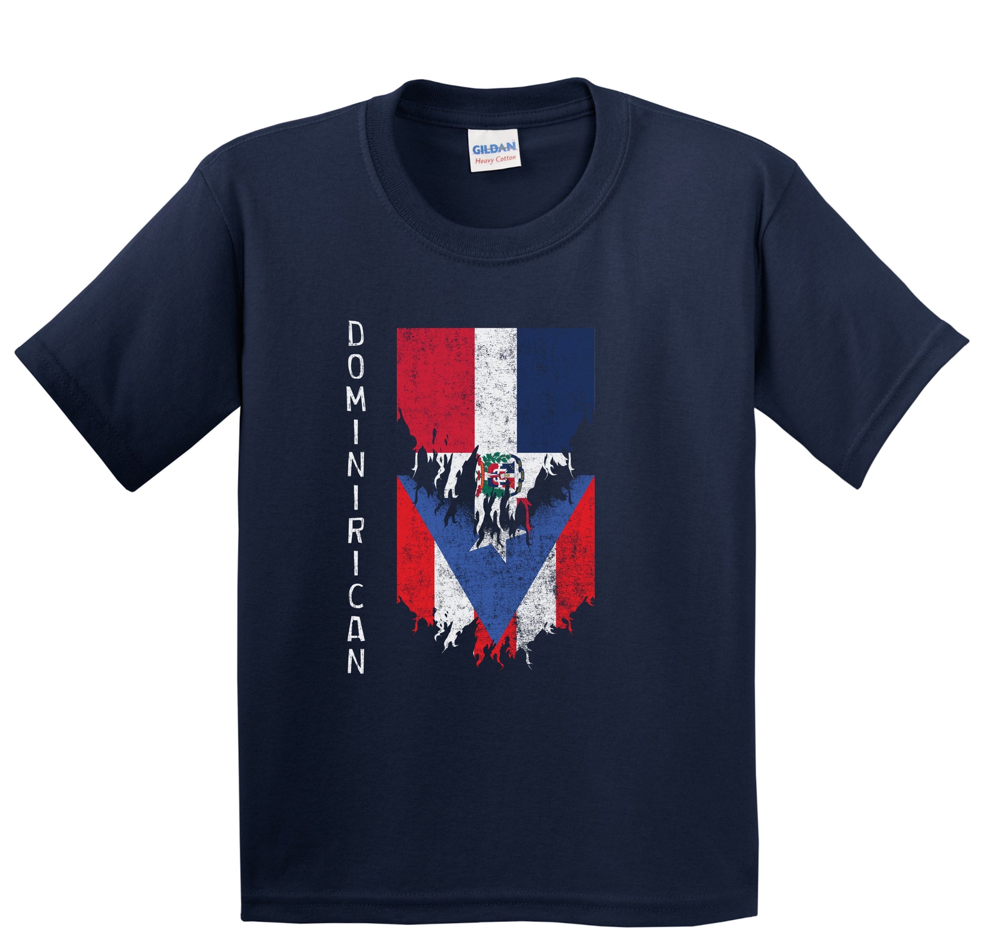 Dominican Puerto Rican Flags Ripped Torn Dominirican Youth T-Shirt