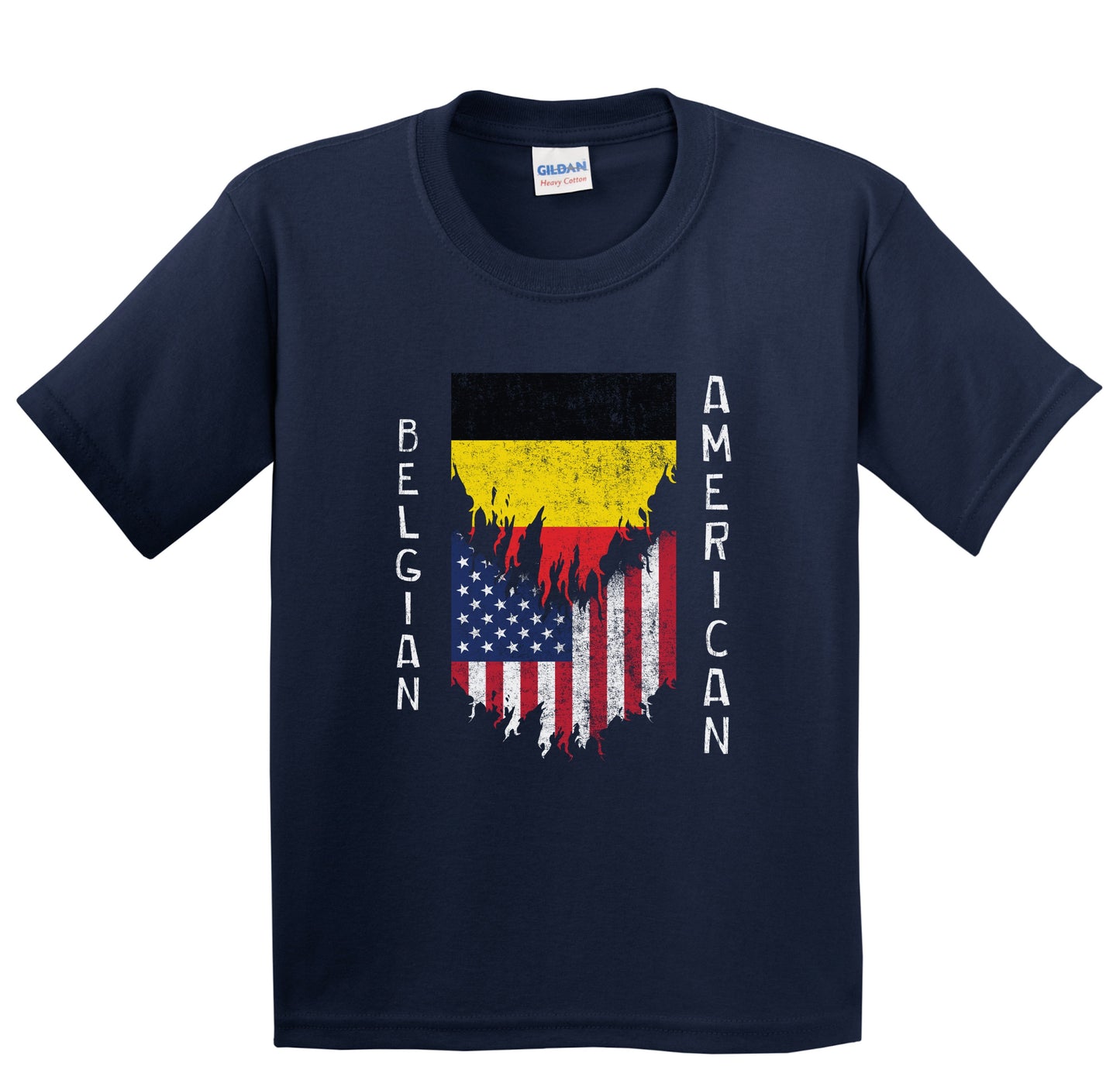 Belgian American Flags Ripped Torn Belgium Youth T-Shirt