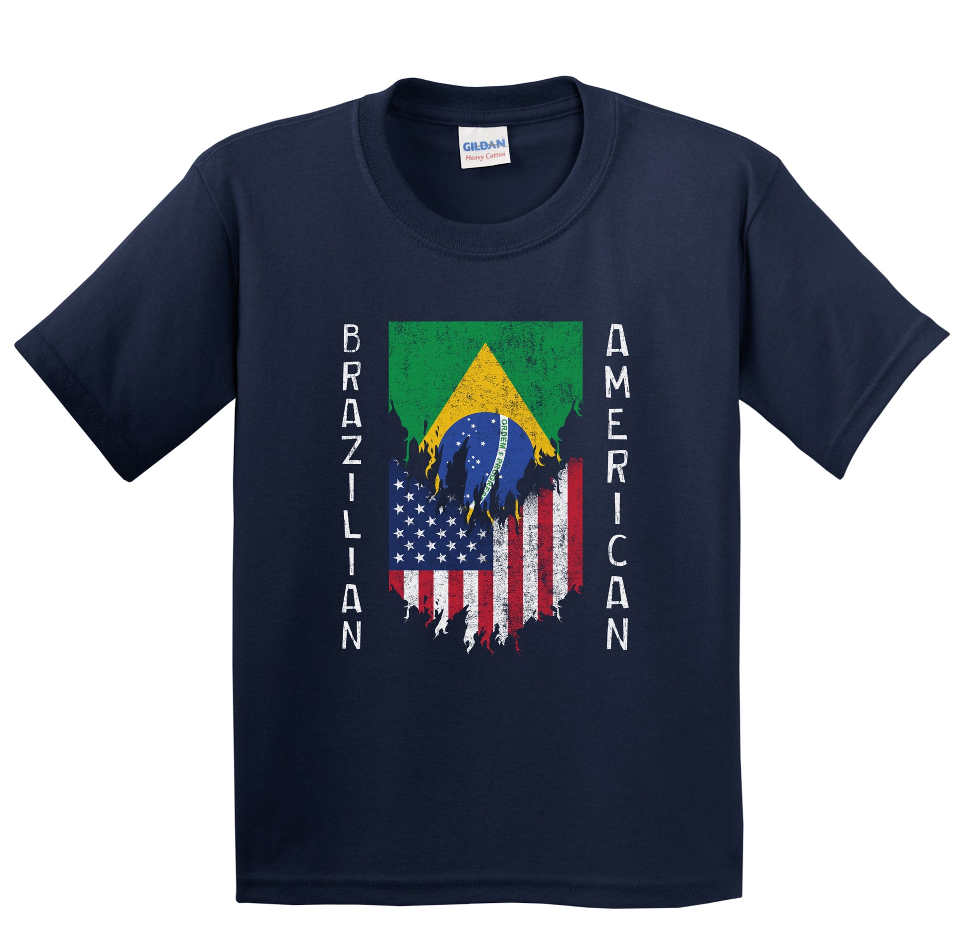 Brazilian American Flags Ripped Torn Brazil Youth T-Shirt