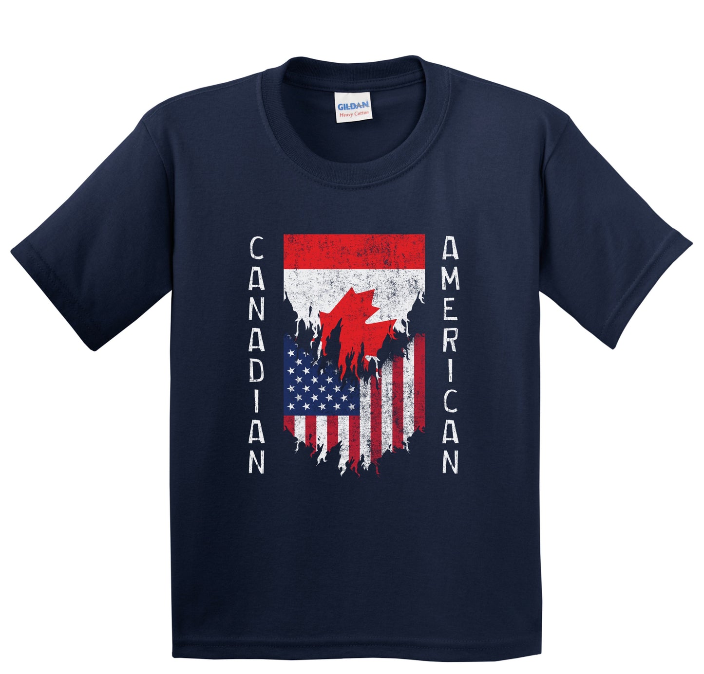 Canadian American Flags Ripped Torn Canada Youth T-Shirt