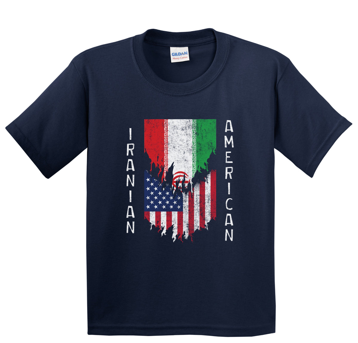 Iranian American Flags Ripped Torn Iran Youth T-Shirt