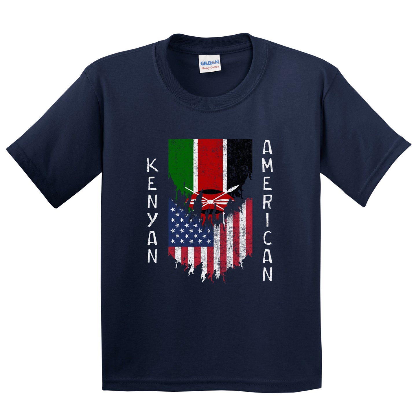 Kenyan American Flags Ripped Torn Kenya Youth T-Shirt