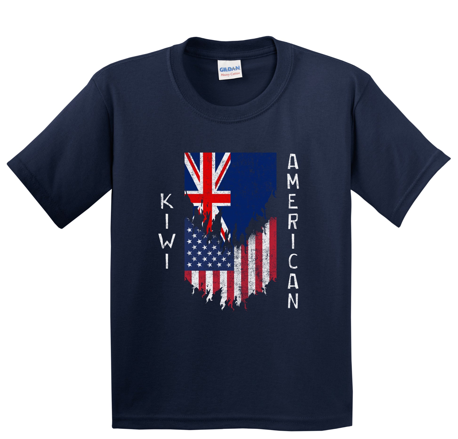 Kiwi American Flags Ripped Torn New Zealand Youth T-Shirt