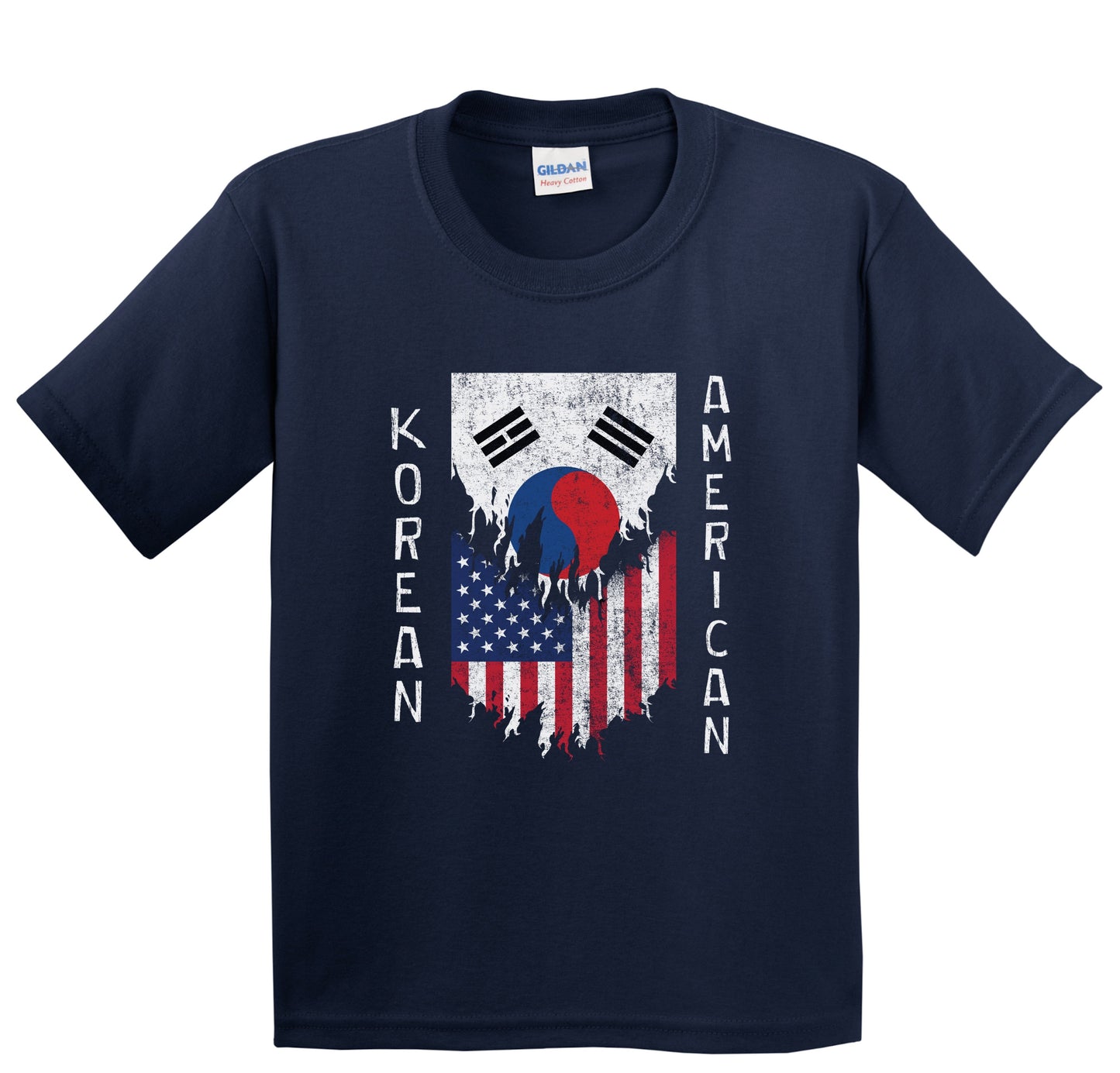 Korean American Flags Ripped Torn Korea Youth T-Shirt