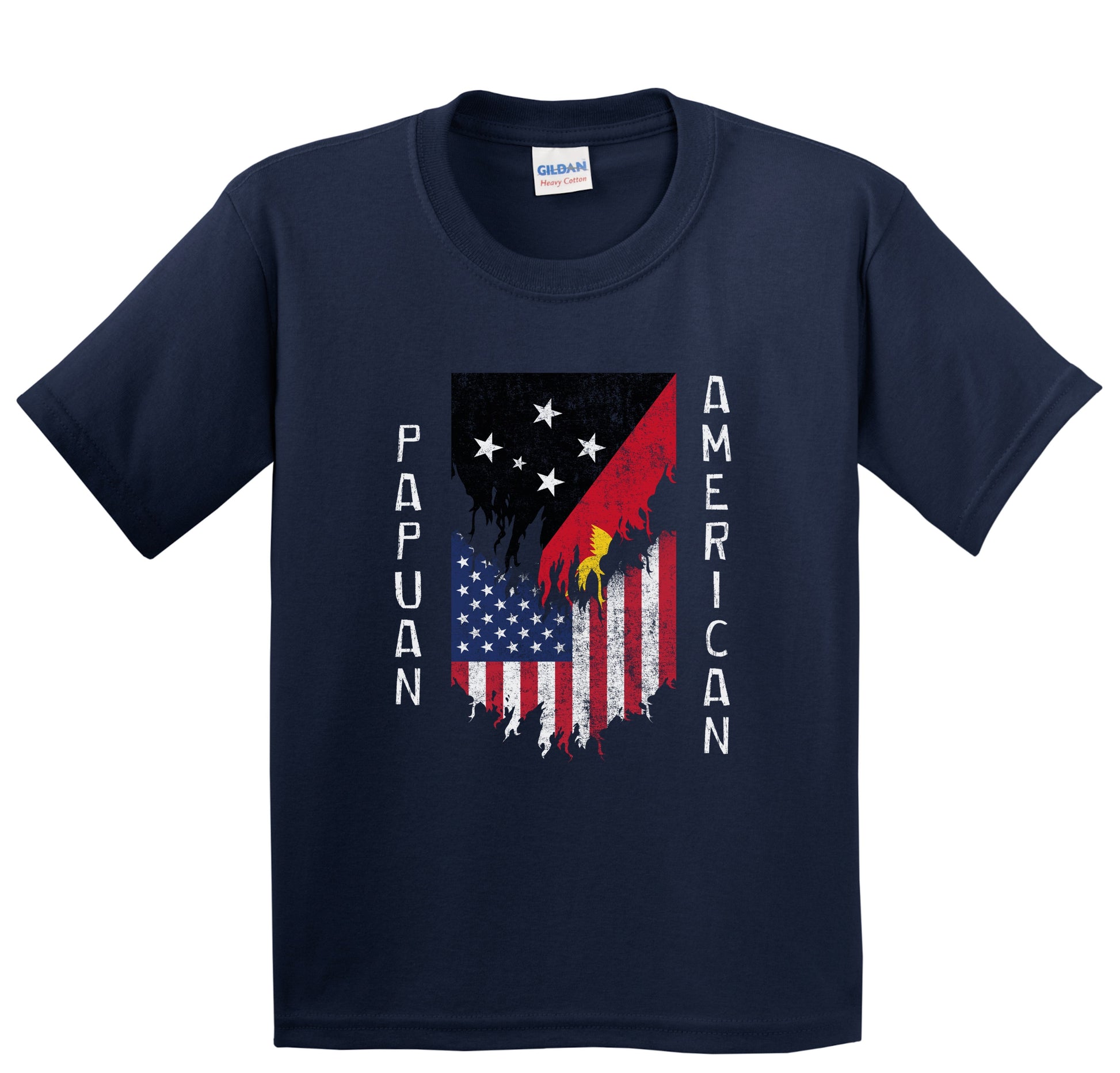 Papuan American Flags Ripped Torn Papua New Guinea Youth T-Shirt