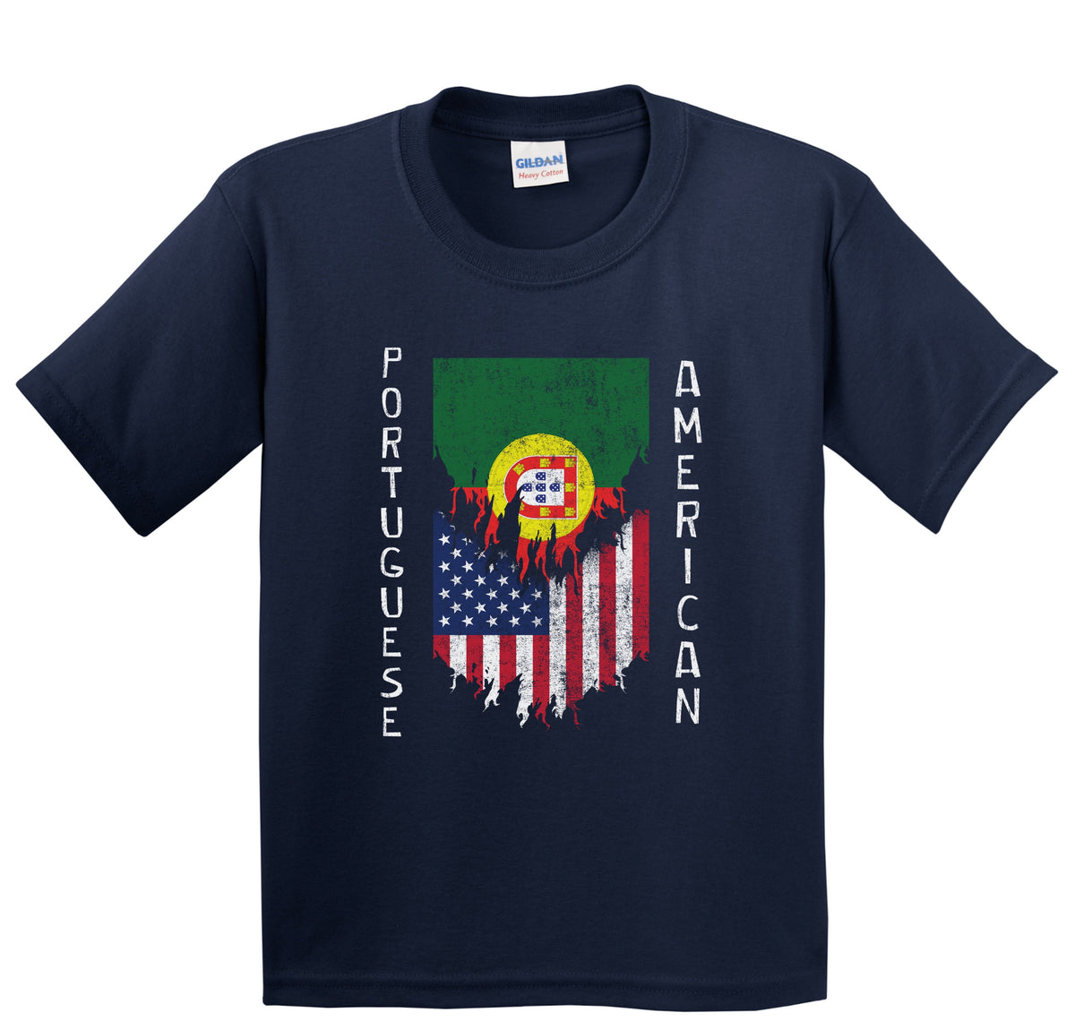 Portuguese American Flags Ripped Torn Portugal Youth T-Shirt