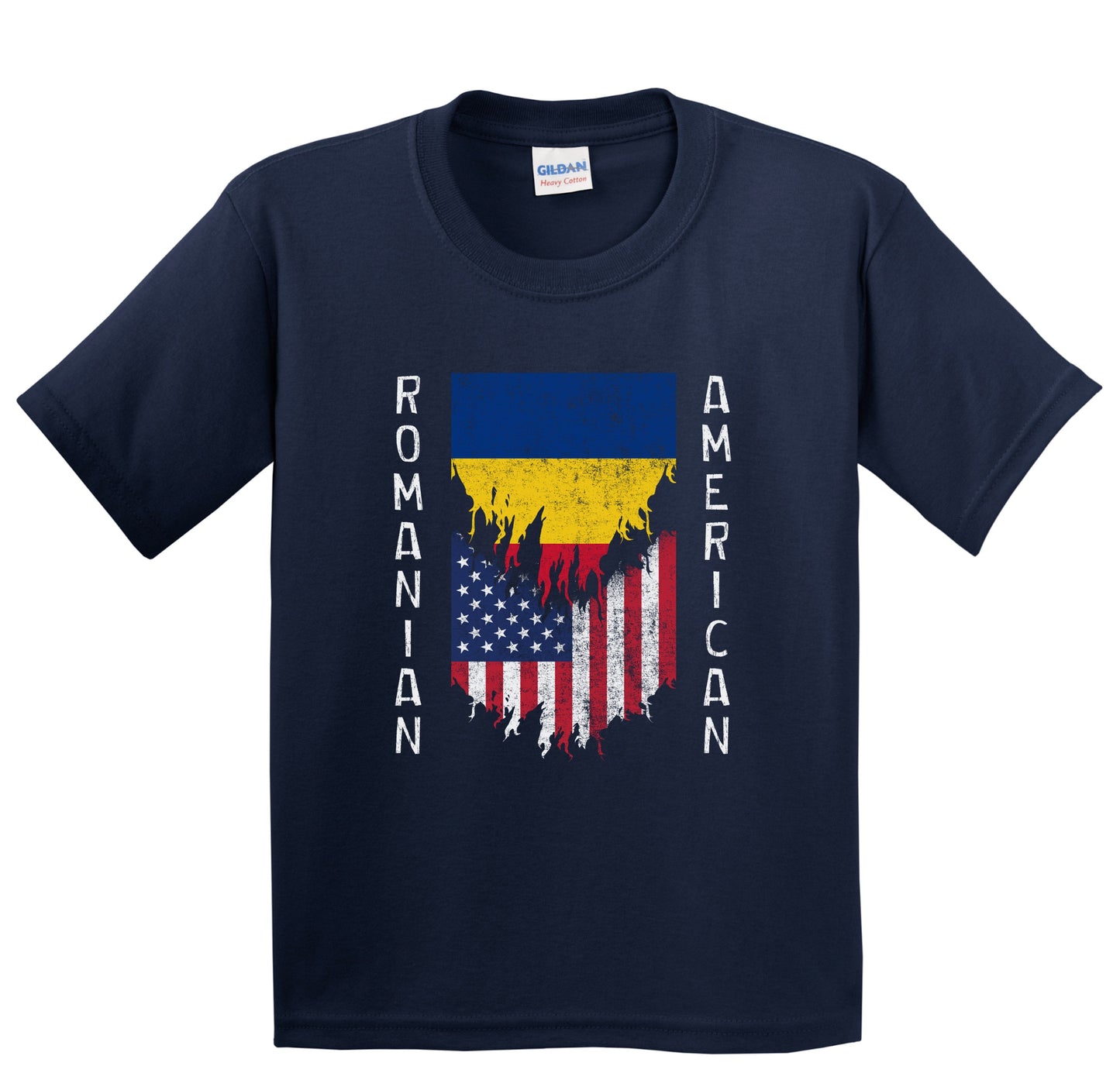 Romanian American Flags Ripped Torn Romania Youth T-Shirt