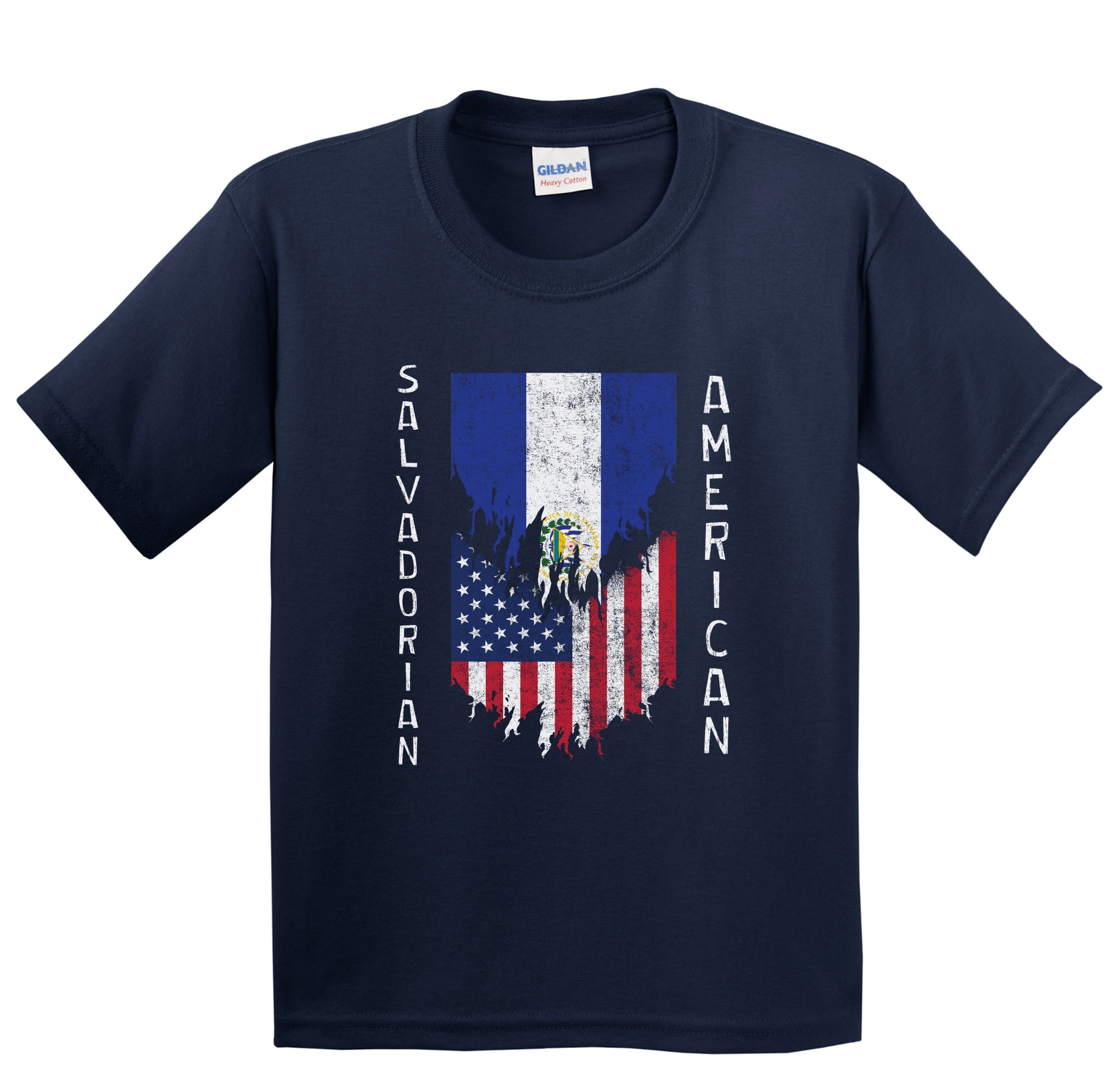 Salvadorian American Flags Ripped Torn El Salvador Youth T-Shirt