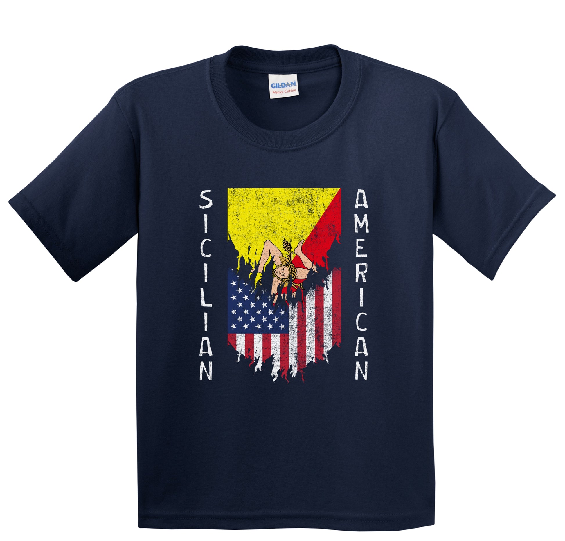 Sicilian American Flags Ripped Torn Sicily Youth T-Shirt