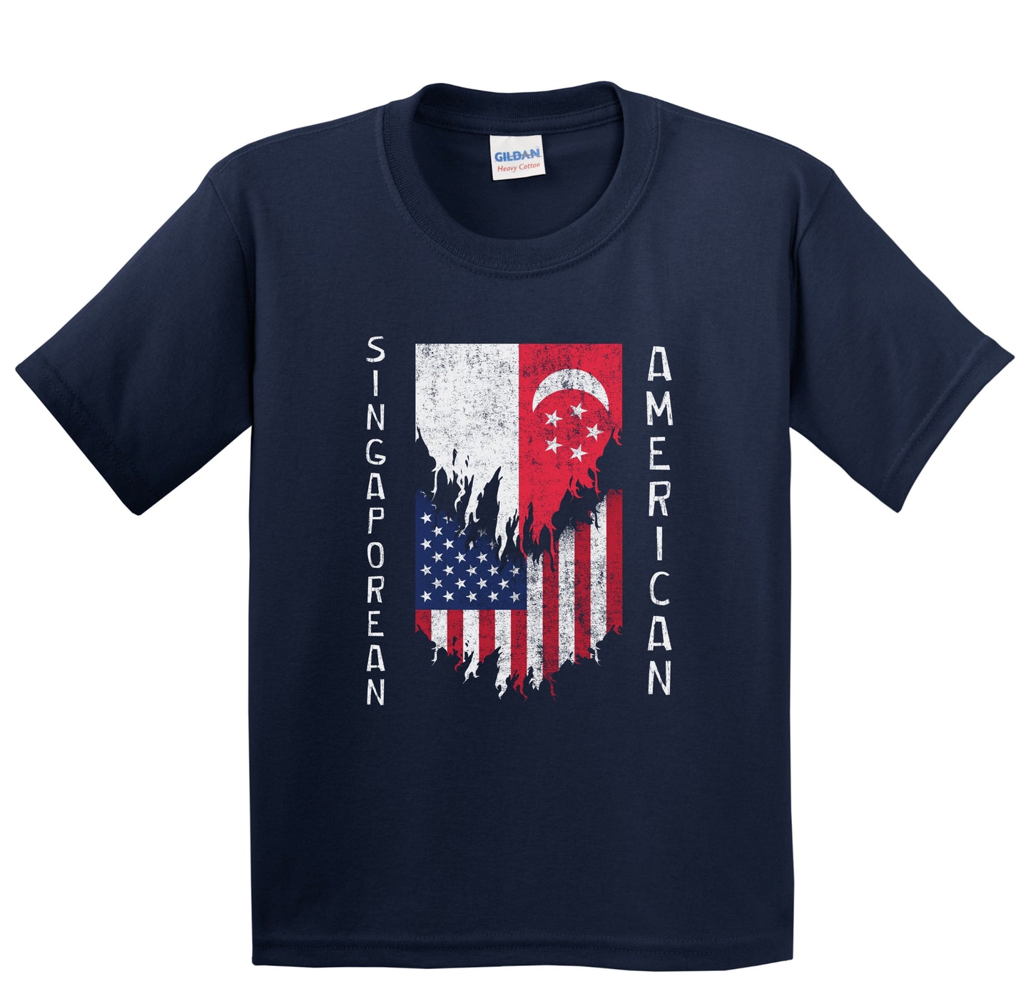 Singaporean American Flags Ripped Torn Singapore Youth T-Shirt