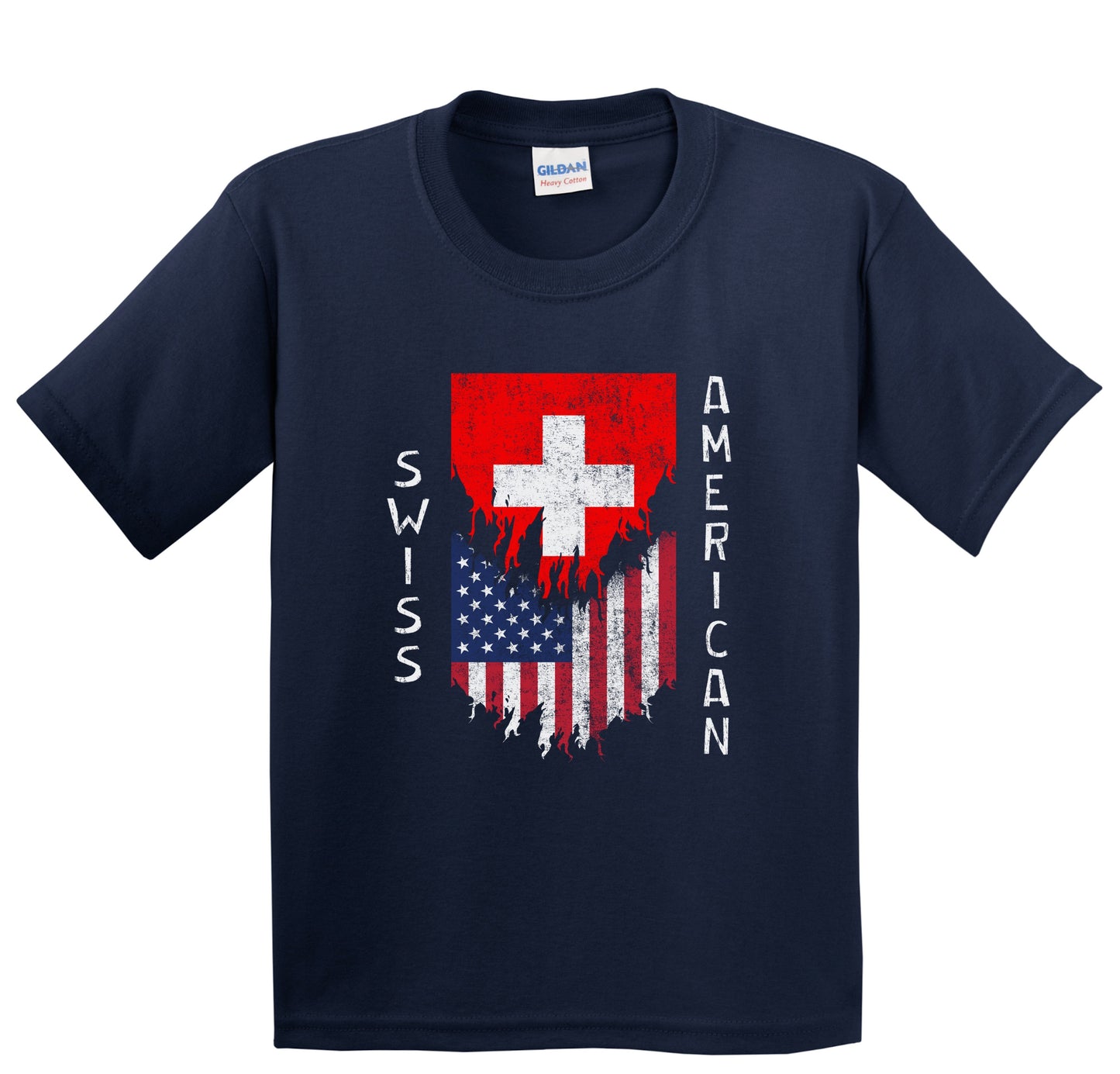 Swiss American Flags Ripped Torn Switzerland Youth T-Shirt