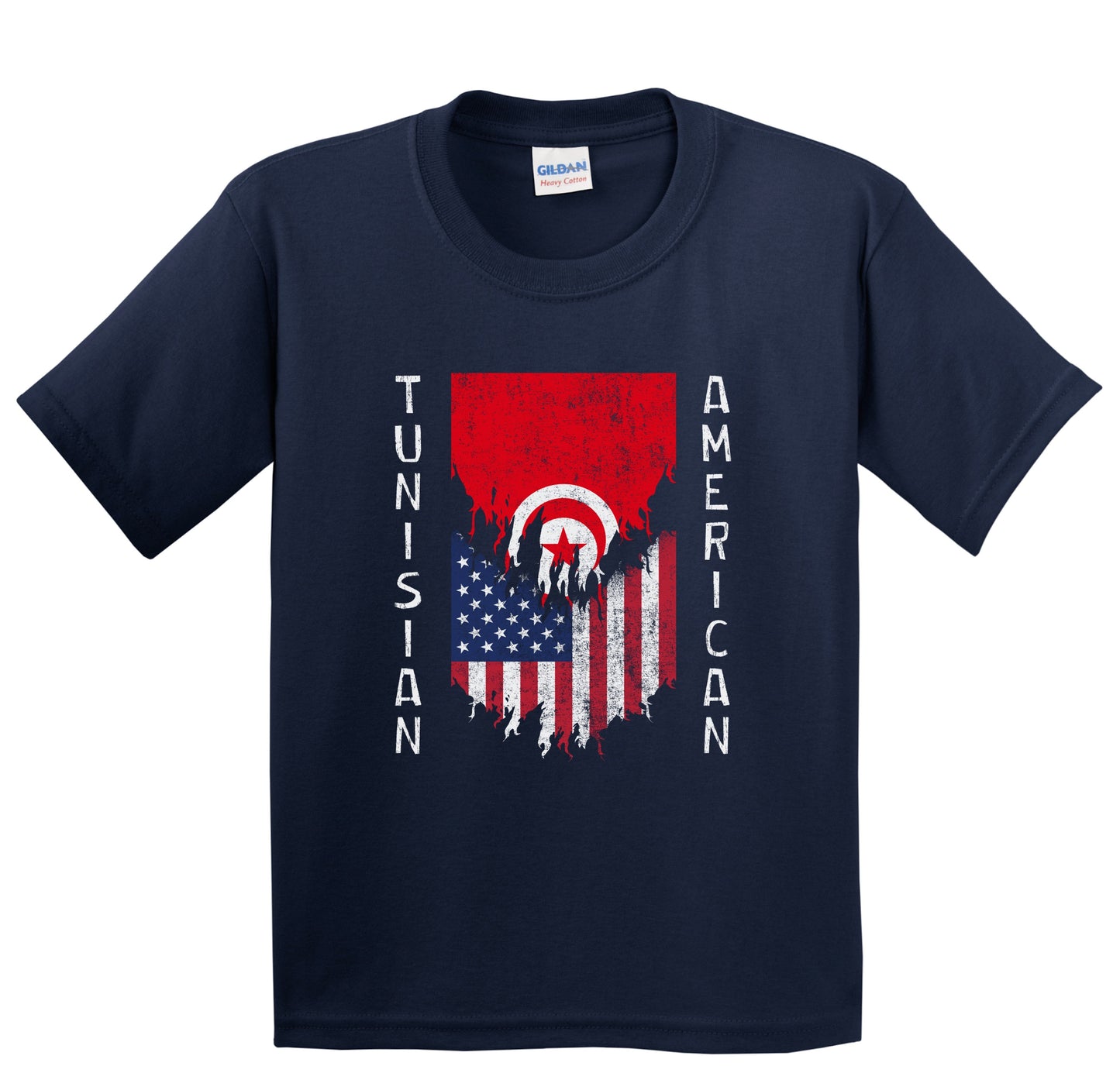 Tunisian American Flags Ripped Torn Tunisia Youth T-Shirt