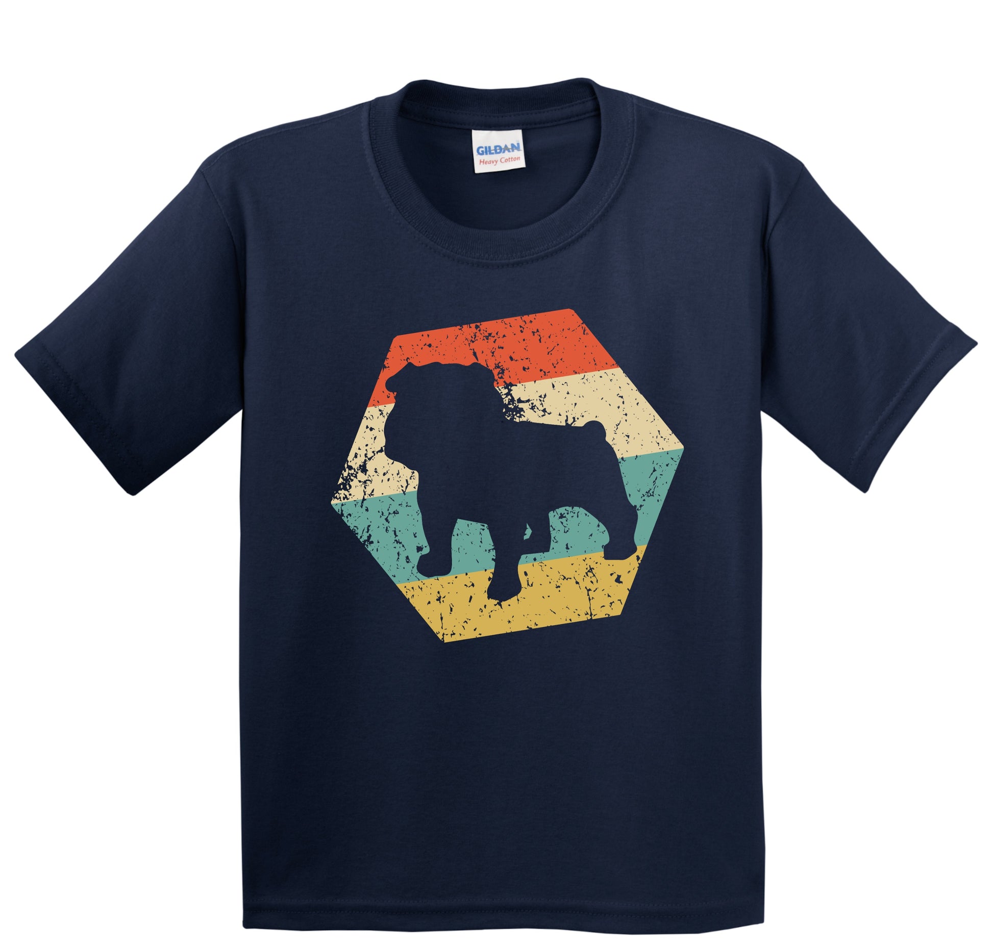 English Bulldog Dog Breed Retro Distressed Hexagon Youth T-Shirt