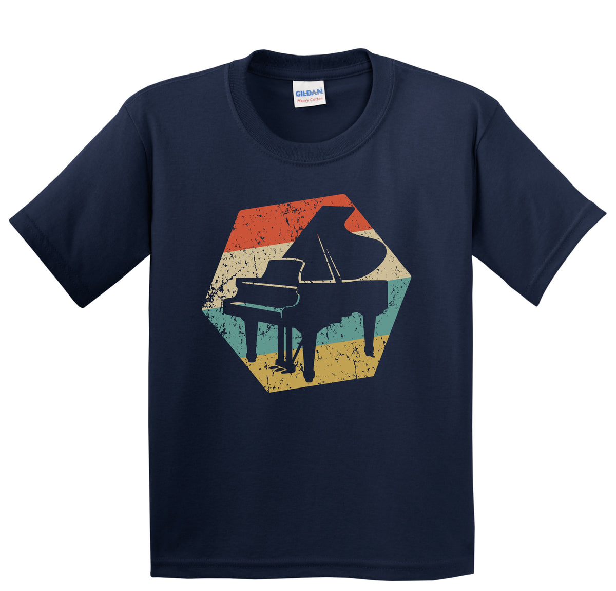 Baby Grand Piano Retro Distressed Hexagon Pianist Youth T-Shirt