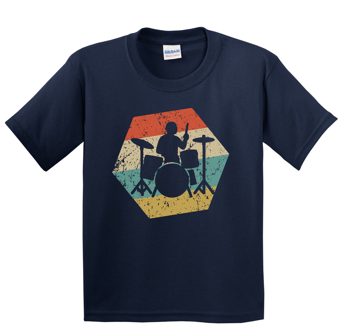 Drummer Retro Distressed Hexagon Drum Set Youth T-Shirt