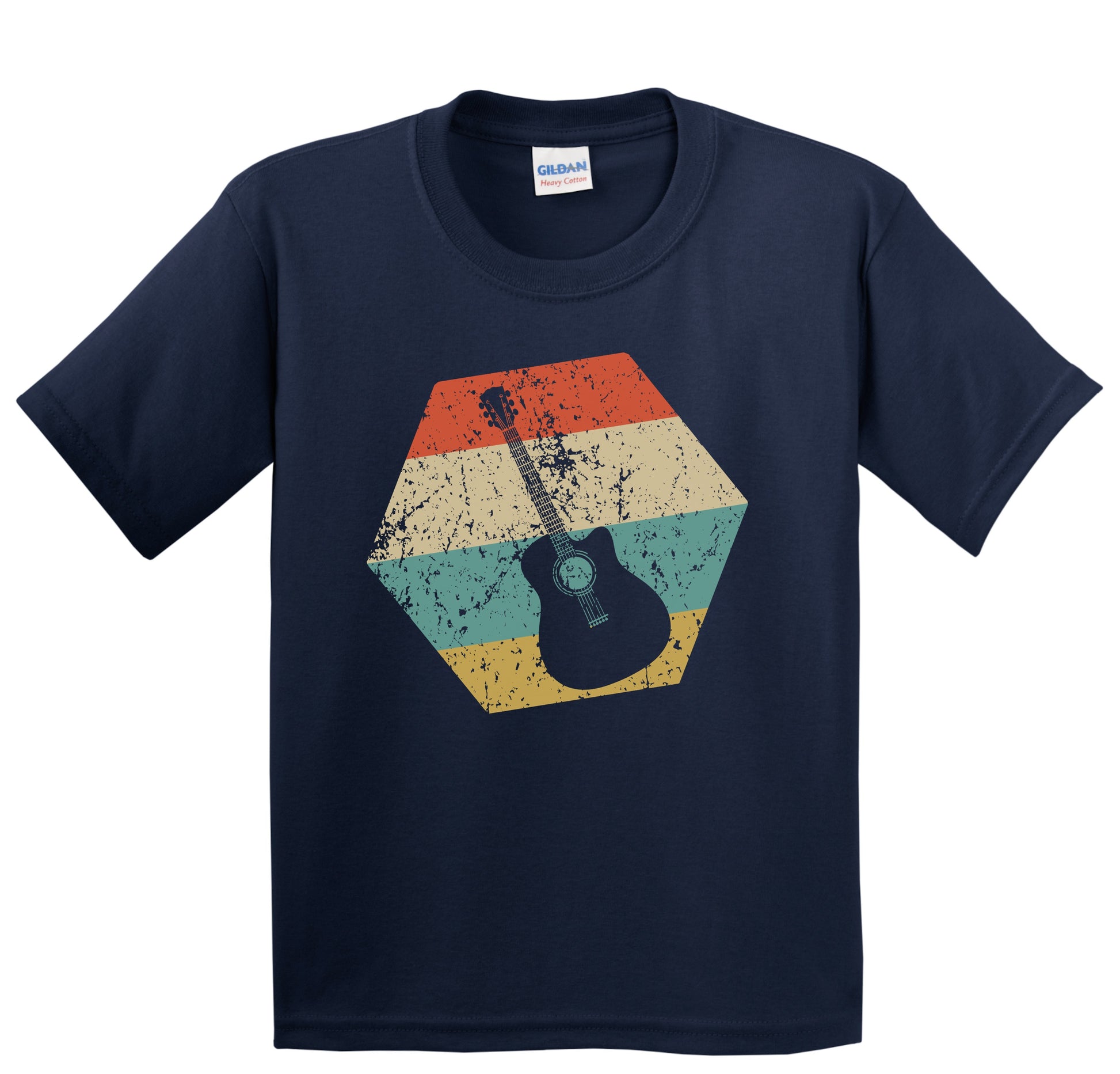 Acoustic Guitar Retro Distressed Hexagon Guitarist Youth T-Shirt