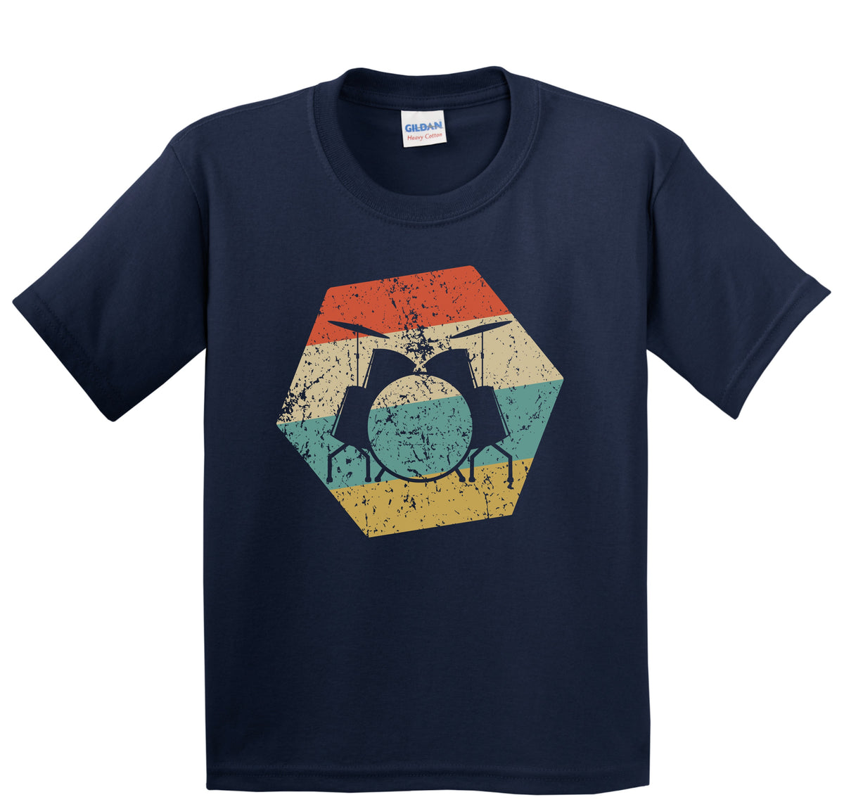 Drum Set Retro Distressed Hexagon Drums Youth T-Shirt