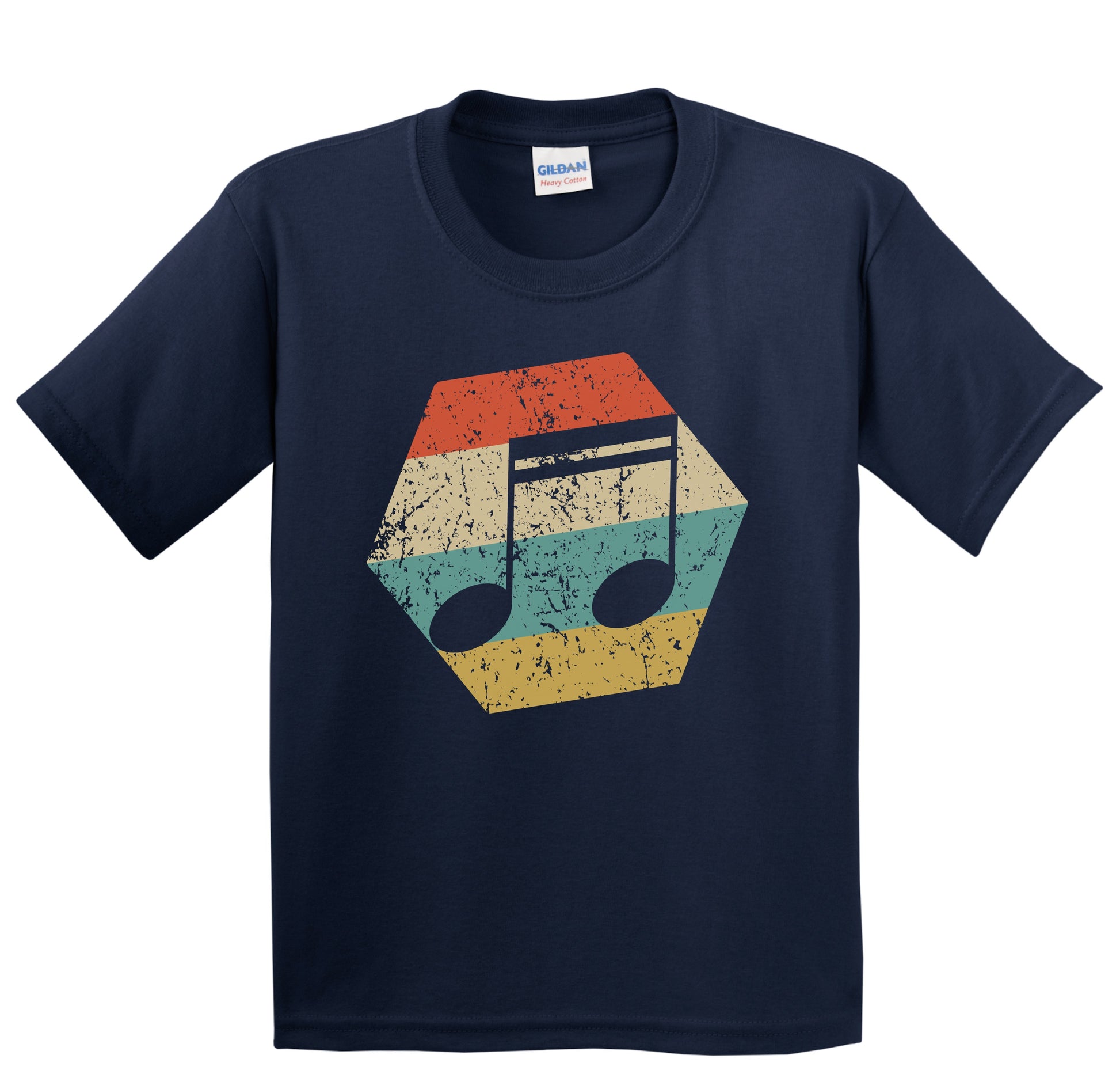 Music Note Retro Distressed Hexagon Sixteenth Notes Youth T-Shirt