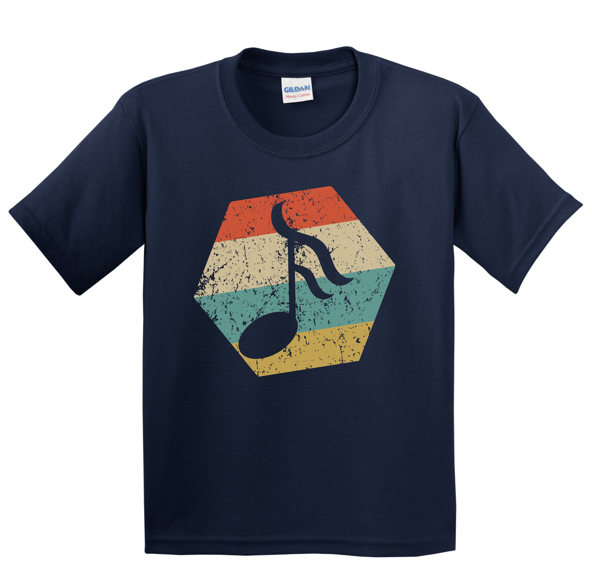 Music Note Retro Distressed Hexagon Sixteenth Note Youth T-Shirt