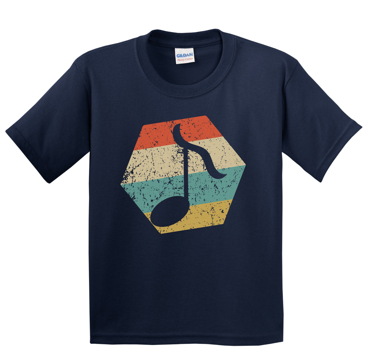Music Note Retro Distressed Hexagon Eighth Note Youth T-Shirt
