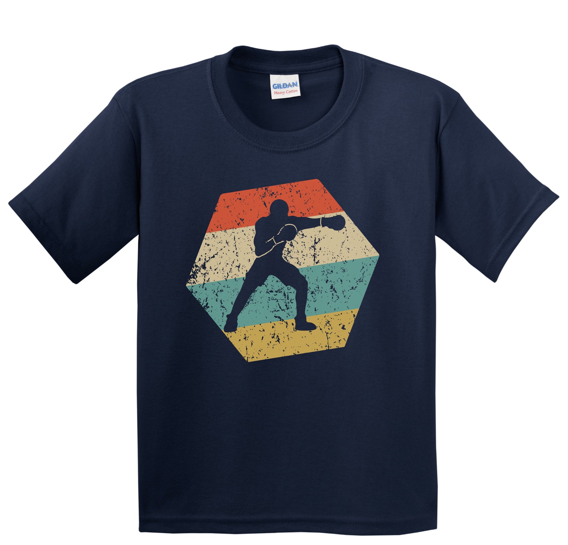 Boxing Retro Distressed Hexagon Boxer Punching Youth T-Shirt