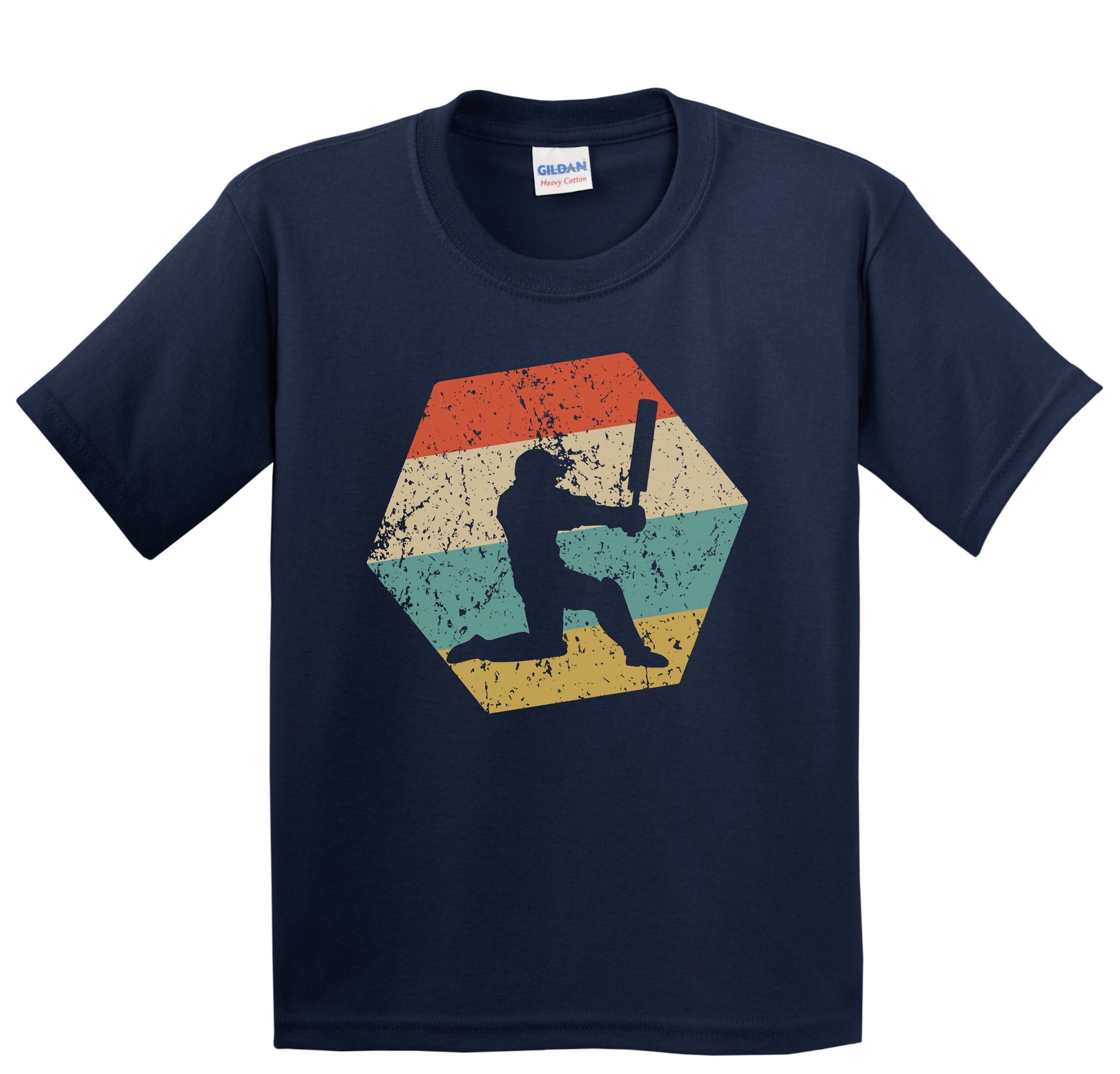 Cricket Player Retro Distressed Hexagon Cricket Batsman Youth T-Shirt