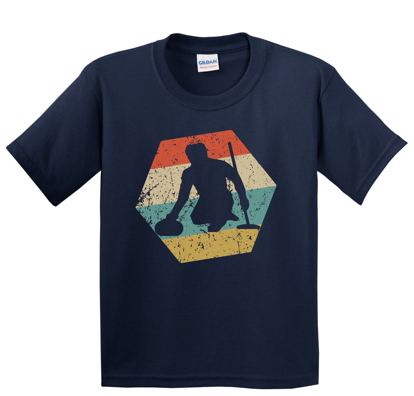 Curling Retro Distressed Hexagon Curler Youth T-Shirt