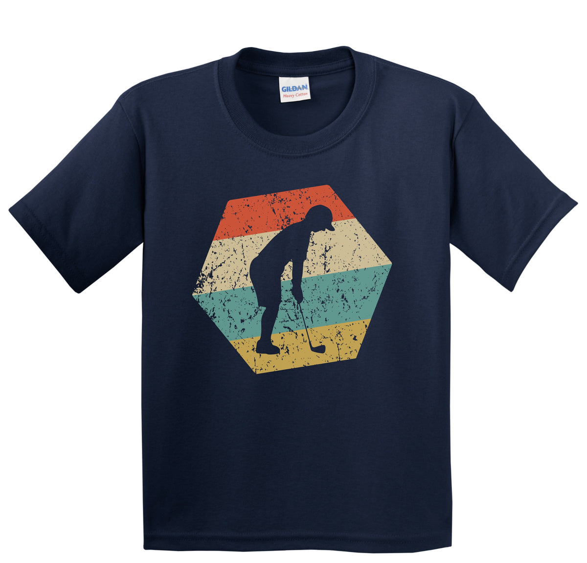 Golfer Retro Distressed Hexagon Golf Youth T-Shirt