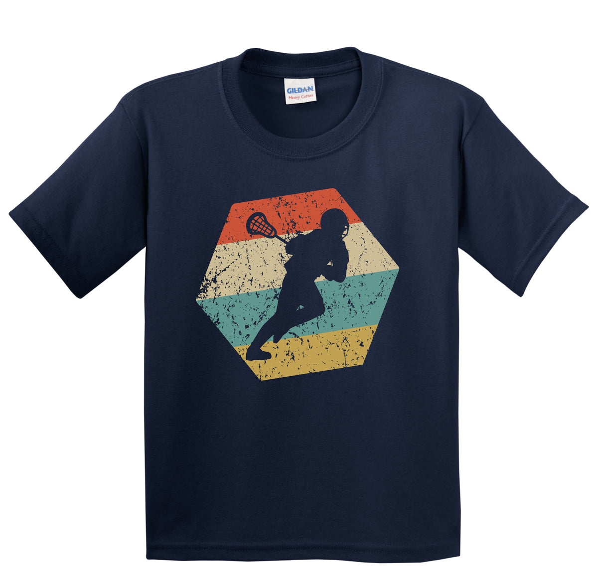 Lacrosse Player Retro Distressed Hexagon Lacrosse Youth T-Shirt