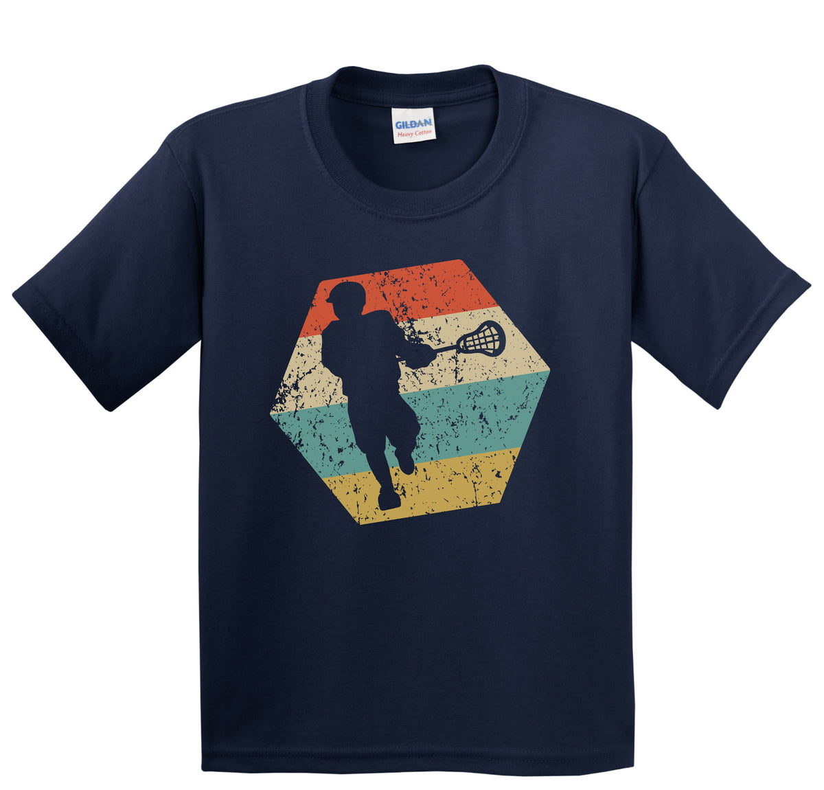 Lacrosse Retro Distressed Hexagon Lacrosse Player Youth T-Shirt