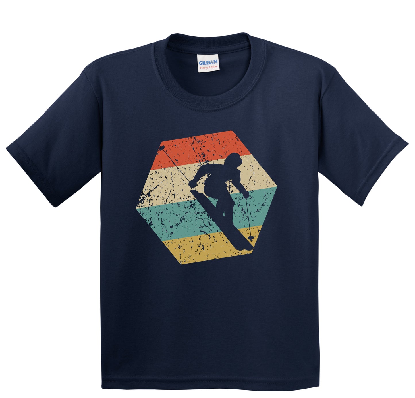 Skiing Retro Distressed Hexagon Skier Youth T-Shirt