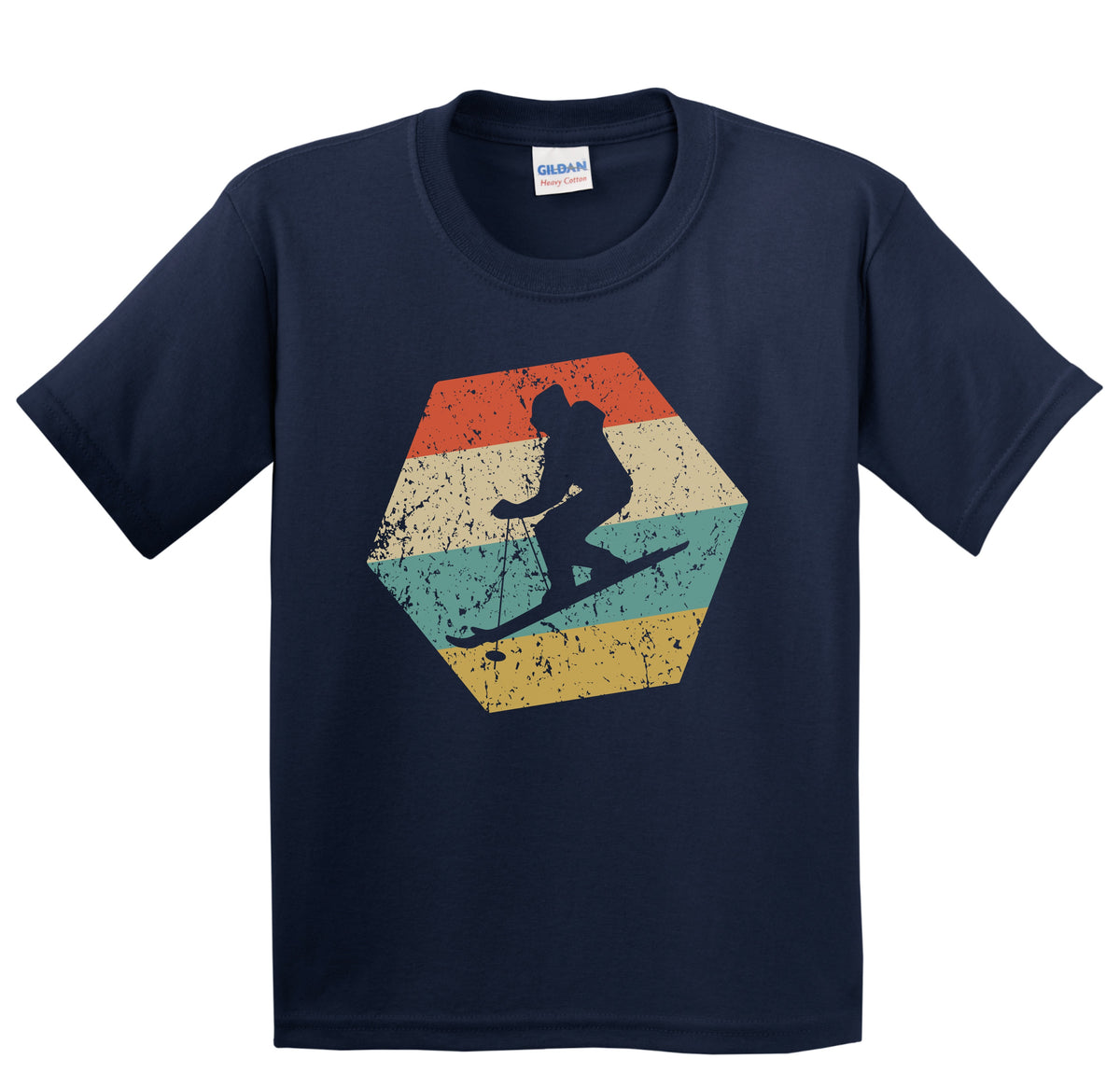 Skiing Retro Distressed Hexagon Downhill Skier Youth T-Shirt